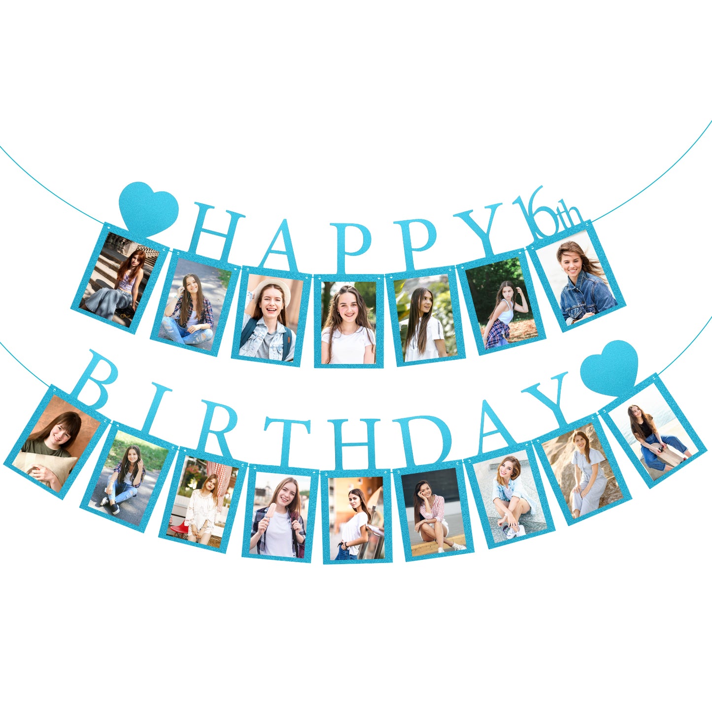 Giantree Blue Birthday Photo Banner, Happy Birthday Monogram Banner Commemorating Annual Milestone Wreath Blue Happy Birthday Banner Glitter Birthday Letters Banners for Kids and Adults