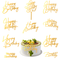 Giantree 10-Pack Happy Birthday Cake Decorations, Mirrored Acrylic Happy Birthday Signs Glitter Gold Cake Inserts, Party Event Side Cakes Decoration Supplies Can Be Used for DIY Cakes Decoration