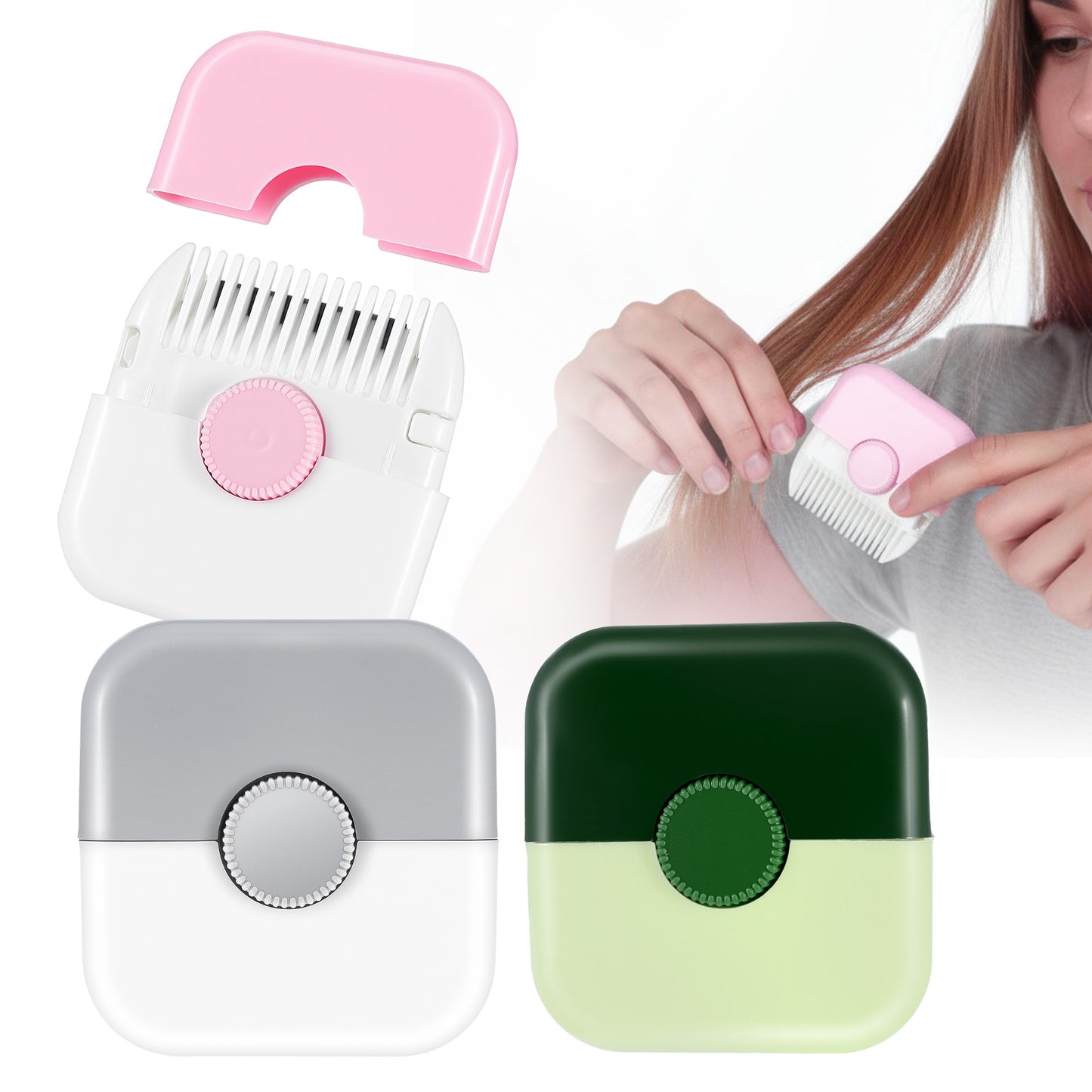 WJIAAA 3 Pcs in 1 Split End Hair Trimmer,Dual Side Split Ends Trimmer Bangs Clipper 2 in 1 Hair Cutting Comb Tools for Men Women