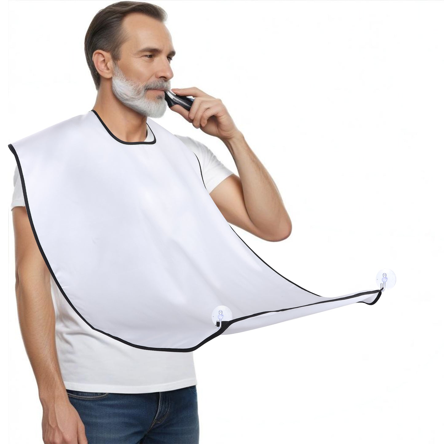 Molain Beard Bib Apron with 2 Suction Cups for Men, Adjustable Premium Hair Catcher Beard Bib Apron Waterproof Nonstick Christmas Gift for Dad Husband Boyfriend(White)