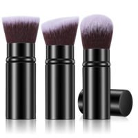 cobee 3 Pack Retractable Makeup Brush, Travel Face Blush Brush Portable Kabuki Foundation Brushes Soft Powder Foundation Brushes for Blending Liquid Blush Bronzer Buffing Sunscreen Concealing