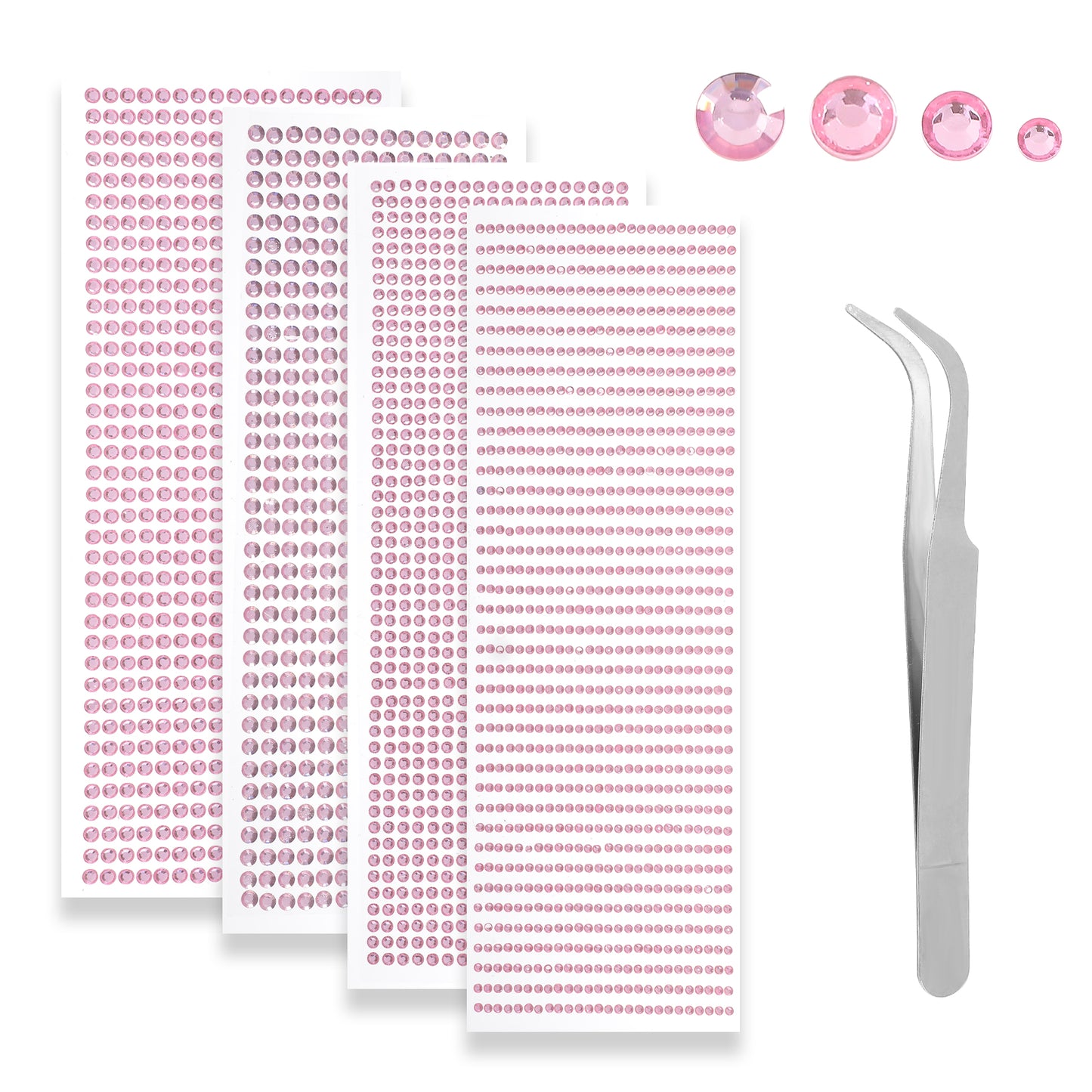 JIEYAO Self-Adhesive Rhinestone Sticker with Tweezer, 3090 Pcs Pink Face Gem Stick On, Acrylic Round Gemstones Stickers Crystal Embellishment Stickers Sticky Bling Clear Gem for Crafts Body Nails