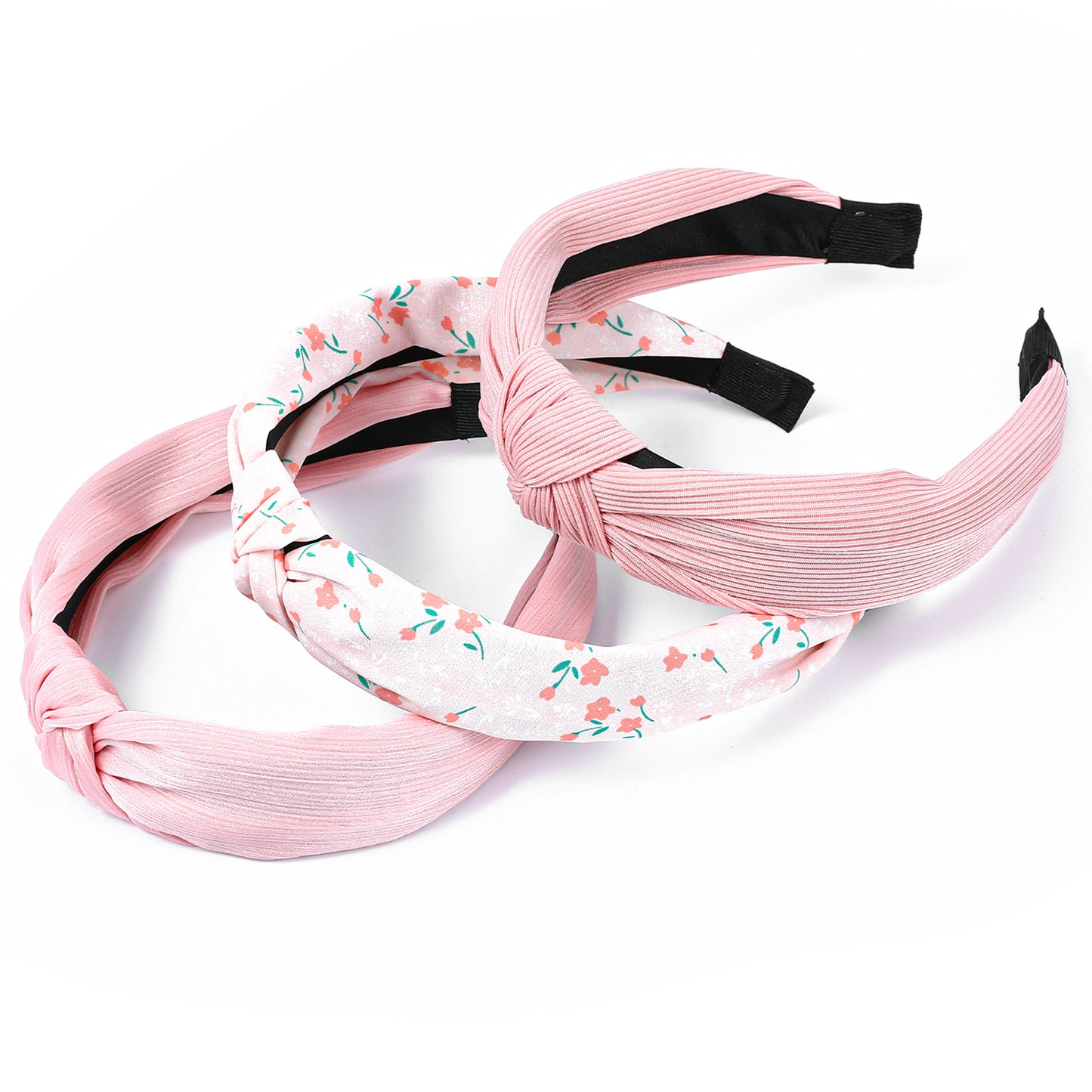 TIESOME 3 Packs Pink Women Knotted Headbands, Knotted Fashion Hairbands Non-Slip Wide Elastic Hair Accessories for Yoga Workout Daily Wear