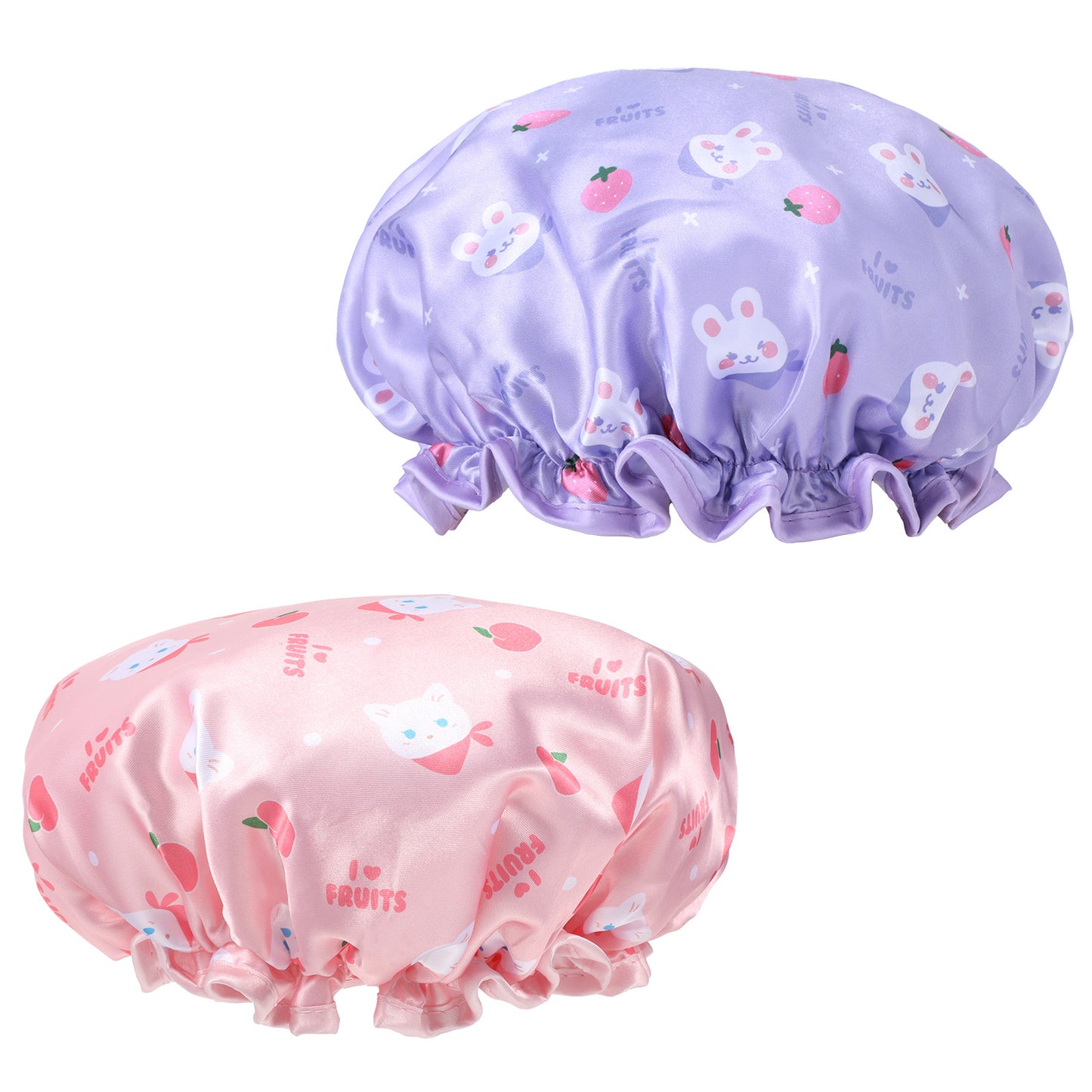 TIESOME Kids Shower Caps, 2 PCS Pink & Purple Waterproof Double Layers Shower Caps Cute Rabbit Bonnets Elastic Band Bonnet Satin and Eva Soft Sleeping Cap Reusable Cap for Kids