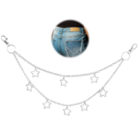 Yuanchu Vintage Star Pants Chain Belts for Women, Silver Punk Jean Chain Belt Layered Trouser Chain Rock Wallet Chain