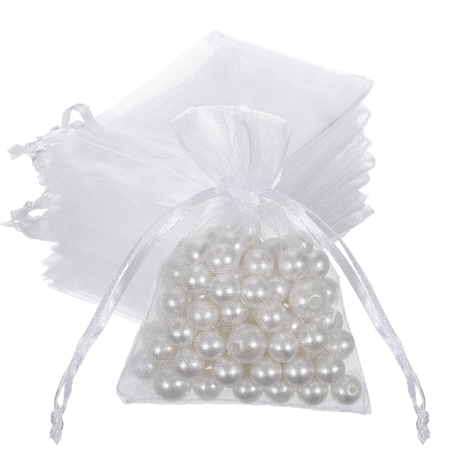 JJUNW 100pcs Mini Organza Bag Thin, Small Mesh Gift Bags, Wedding Favor Mesh Bags with Drawstring Jewelry Gift Bag for Candy Wedding Party Favor Bridal Shower Mothers Day & Baby Shower(White)