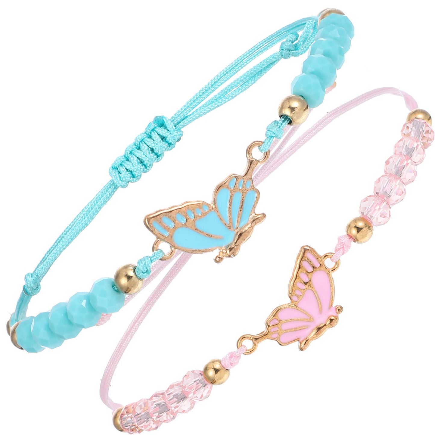 simarro 2pcs Matching Bracelets, Butterfly Friendship Bracelets Adjustable Strand Best Friends Bracelet, Handmade Charm Couples Jewelry Gifts for Women Couples Friend (Blue + Pink)