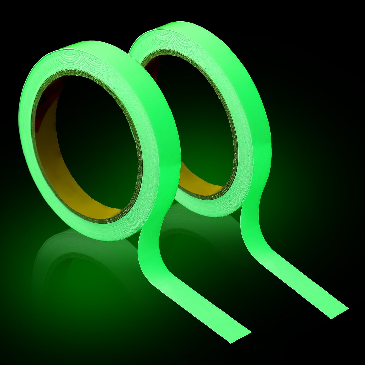 Yuanchu Glow in The Dark Tape, 66ft Glow in Dark Tape 2 Widths Lasting Bright Fluorescent Glow Tape Warterproof Glow in The Dark Stickers Strong Adhesive Night Decorations Stairs Walls Safe Exit Sign