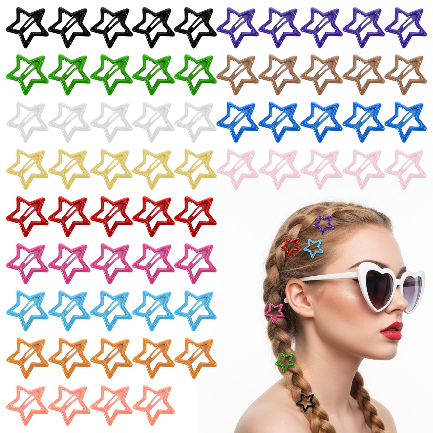 XLIUAX 64 Pcs Star Hair Clips, Star Clips Small Snap Hair Clip Cute Hairs Barrettes for Woman Colorful Thin Hairclip Accessories Cute Hairs Barrettes for Girls Metal Clip Rainbow Hairclips