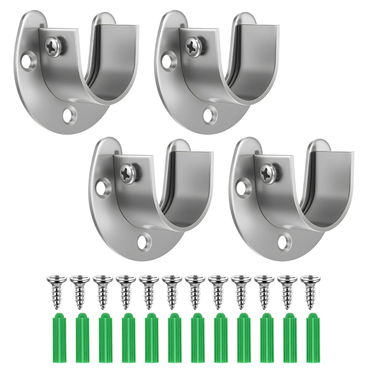 XLIUAX 4 Pack Wardrobe Rail Bracket, Curtain Rail Brackets Wardrobe Pole Brackets Closet Rod Stainless Steel Ends Heavy Duty U Shape Flange Rod Holder for Shower Bathroom Kitchen with Screws(25MM)
