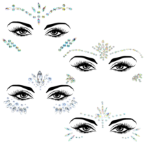 Yuanchu 4 Sets Face Gems for Women, Self-Adhesive Glitter Freckles Face Jewels Temporary Tattoo Eye Face Gems Stickers on Rave Festival Party Gift Mermaid Rainbow Face Gem Halloween Makeup Dress-up