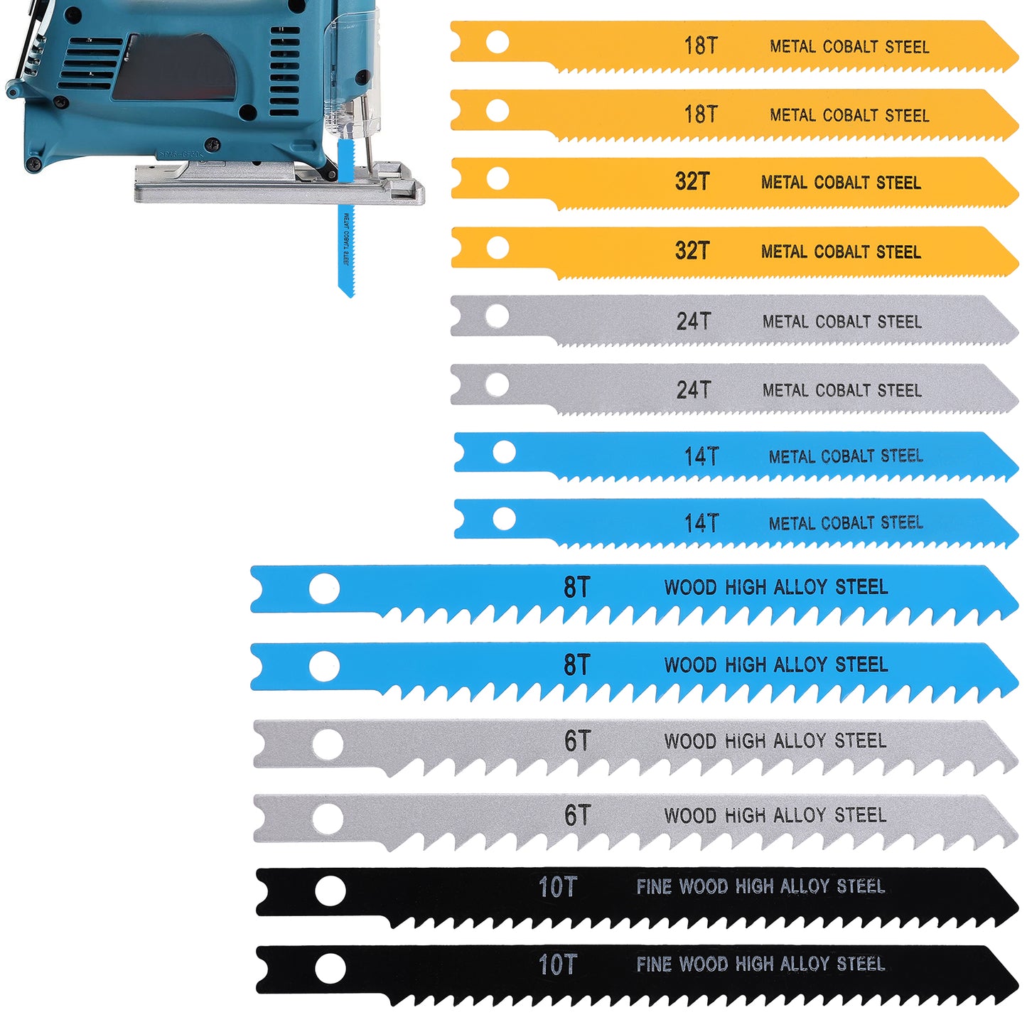 TIESOME 14Pcs U-Shank Jig Saw Blade Set, Jigsaw Blades for Wood Plastic Metal Cutting Fit Vast Majority U Shank Jigsaws Jigsaw Blades Set Includes 6/8/10/14/18/24/32T with Storage Case