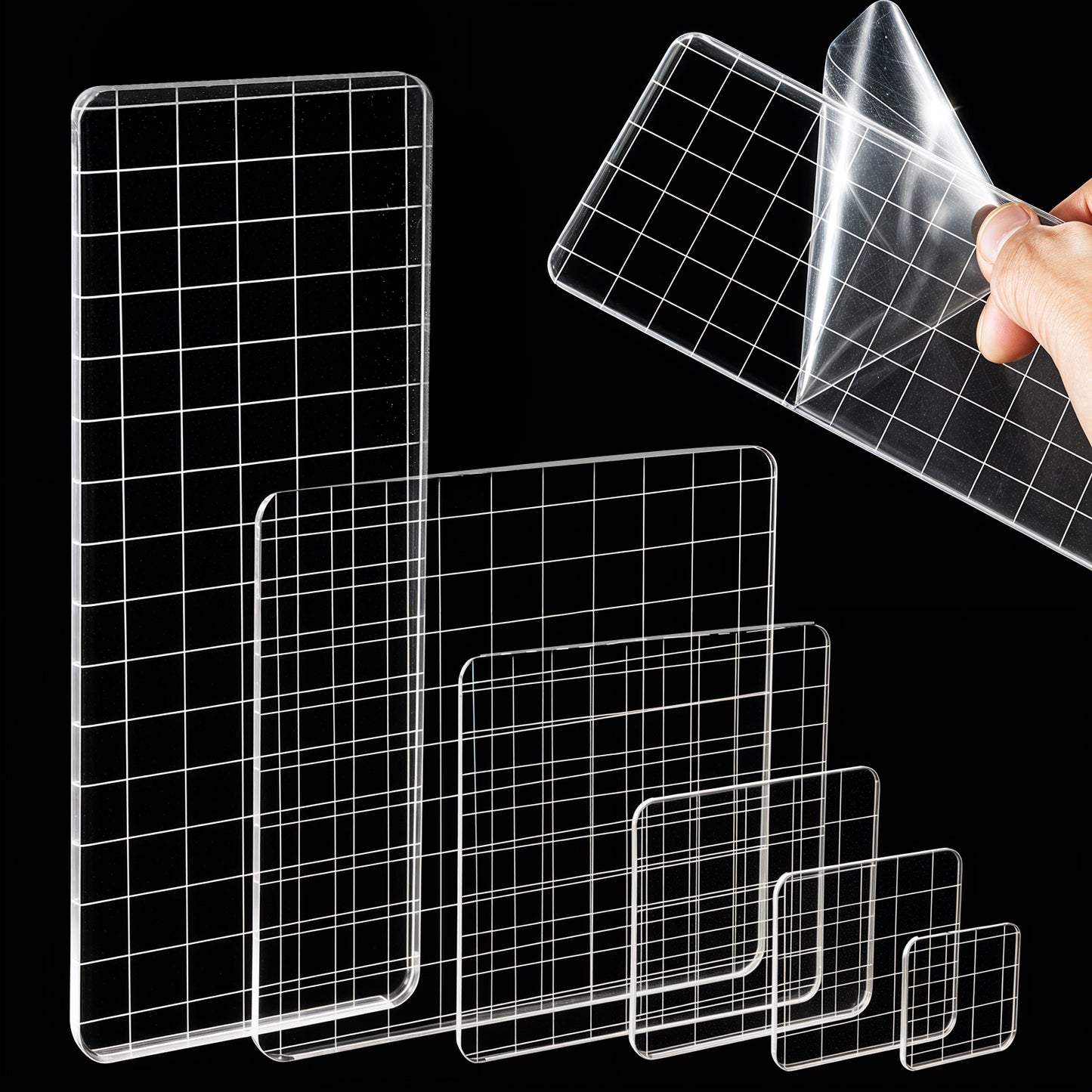 HJZHII 6PCS Acrylic Stamp Block with Grid Lines, Clear Stamping Blocks Tool Decorative Stamp Blocks Square Display Block Set Props for DIY Crafts Scrapbooking Card Making