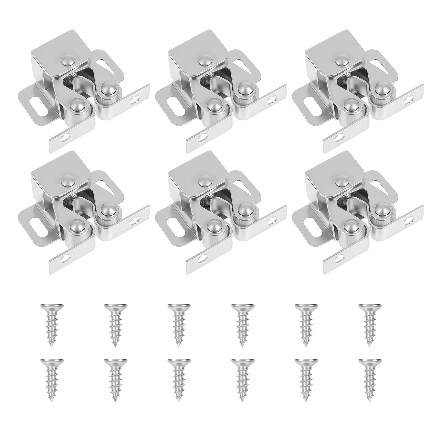 Giantree 6 PCS Cabinet Latch Double Roller Catch Hardware for Cupboard Closet Kitchen Cabinet Door Latches and Catches, Closure Hardware for Cupboard and Closet Door Closing