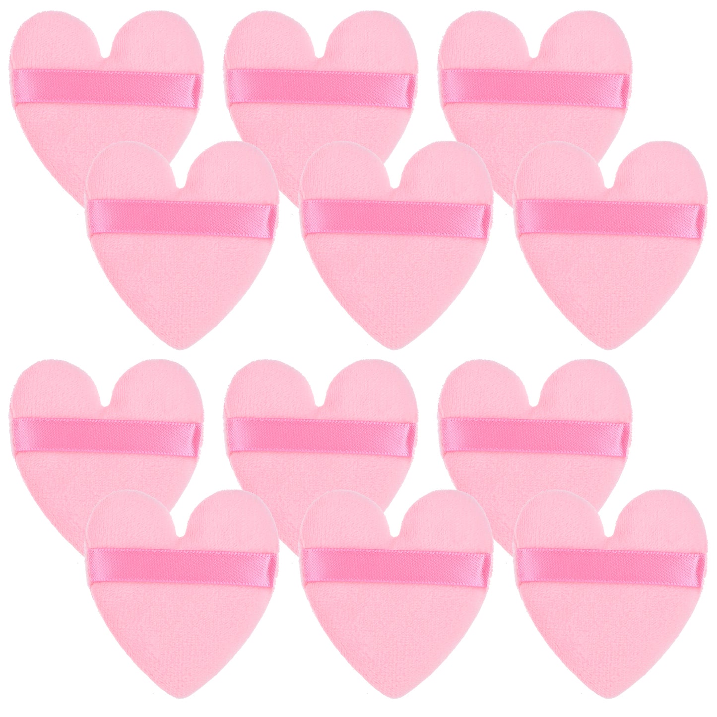 TIESOME 12 Pack Heart Powder Puff, Setting Powder Puffs for Face Make-Up Egg Air Cushion Puff Reusable Puff Cottons With Strap for Eye Foundation Blush Application Forehead Cheeks, Dry and Wet(Pink)