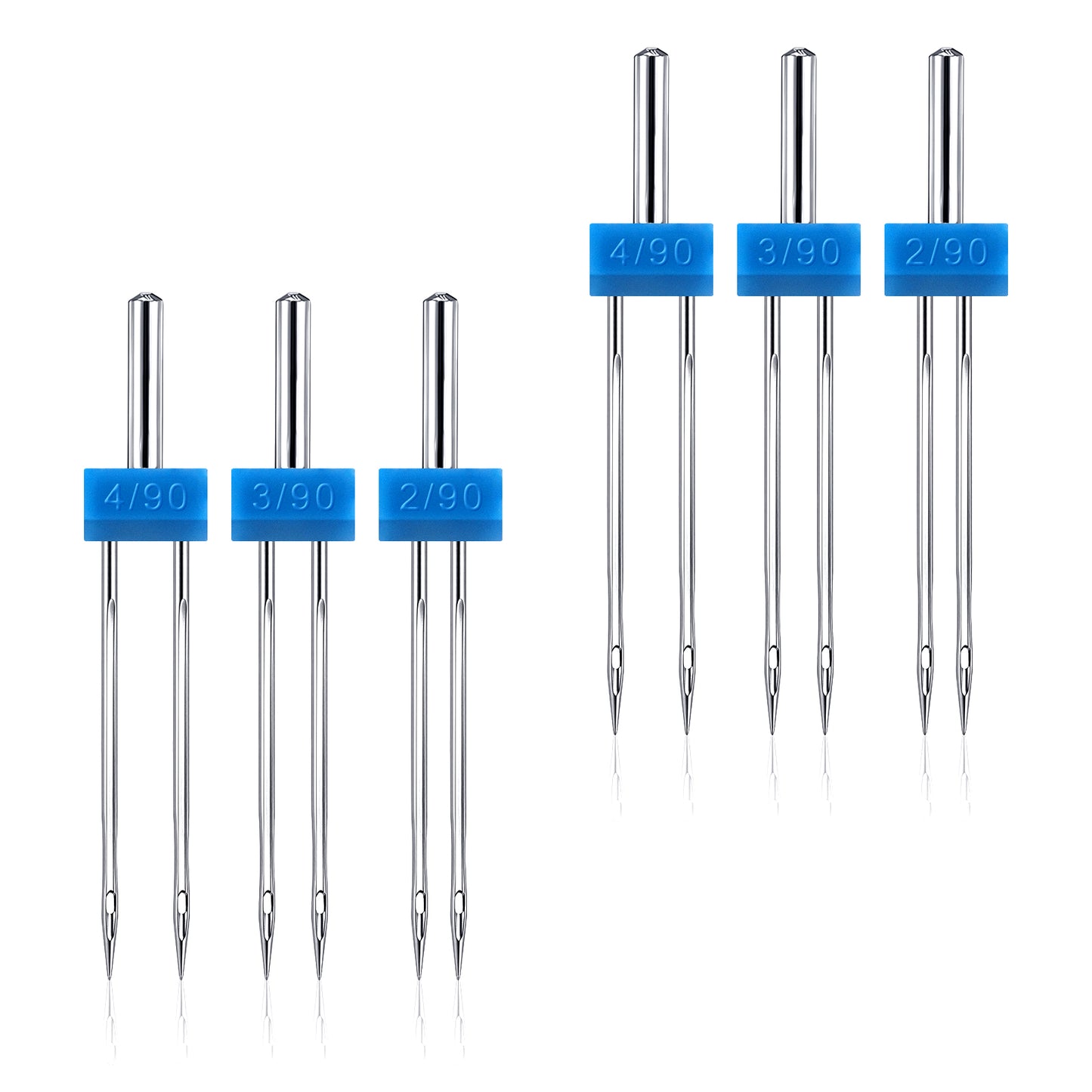 LXUEJIE 6 Pcs Double Needles for Sewing Machine, 2 Sets 3 Size Twin Needles for Sewing Machine, Double Twin Stretch Needle Pins for Household Machines (3 Sizes Mixed 2.0/90, 3.0/90, 4.0/90)