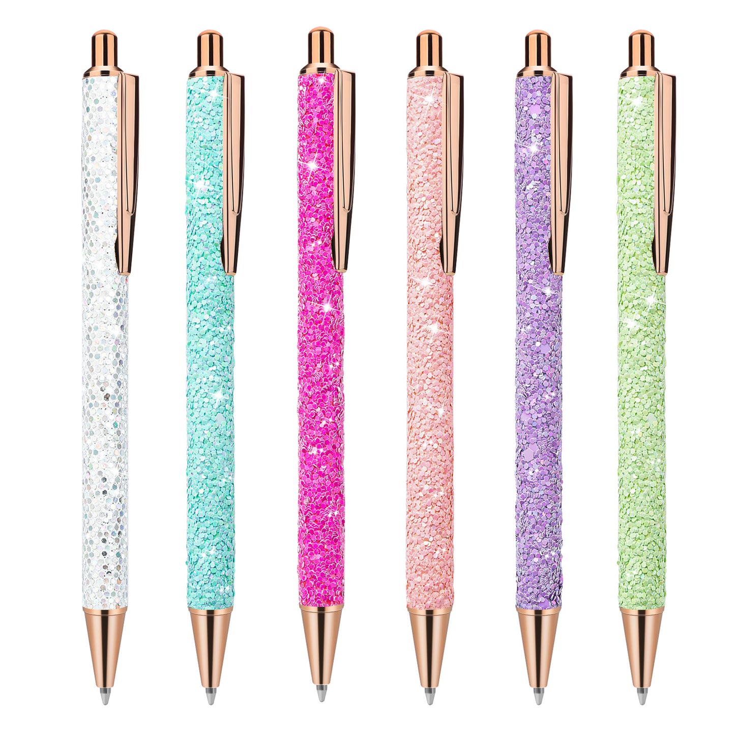 Molain 6 Pcs Bling Sparkly Metal Pens, Retractable Ballpoint Pens Cute Glitter 1.0mm Black Ink Fine Point Gift Writing Journaling Students Teachers Drawing Gift(Sequin Style), (543396_2-LYJ-1)