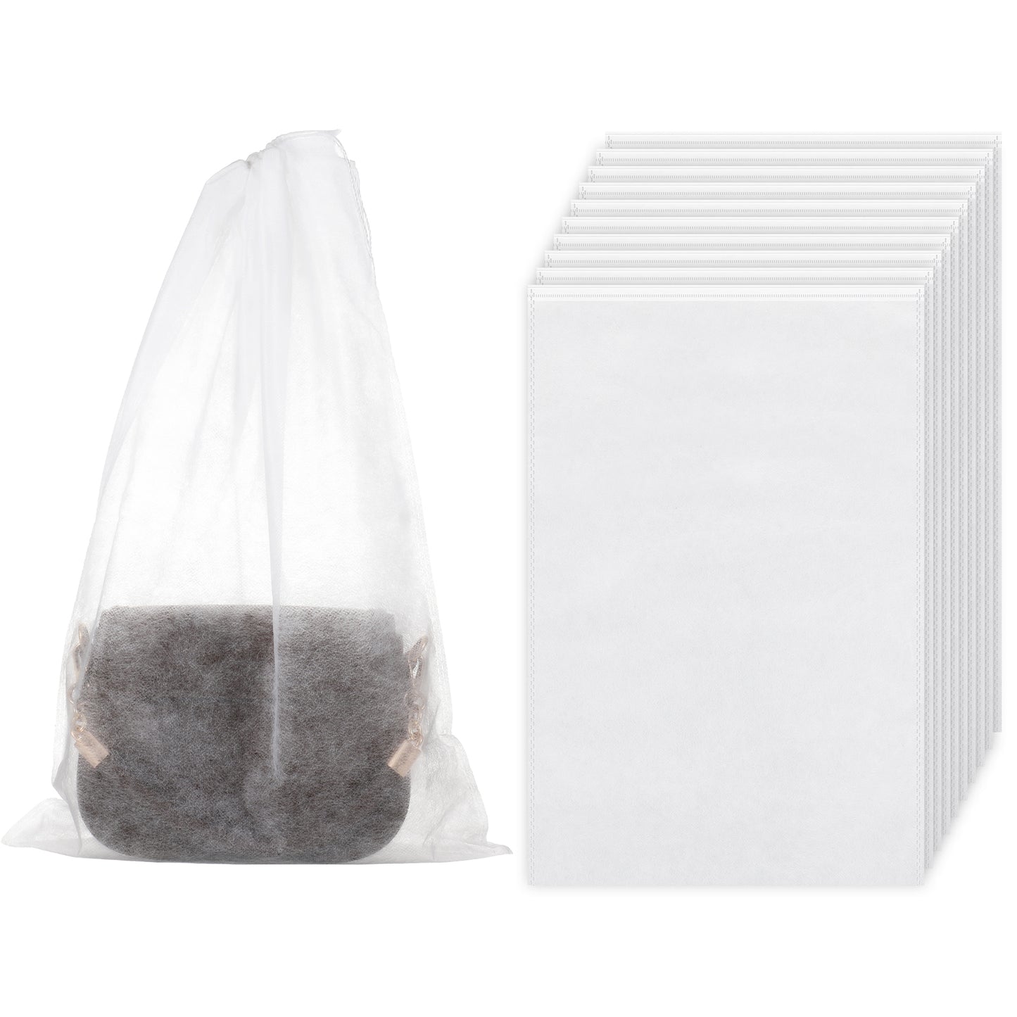TIESOME 10 Pcs Dust Bags for Handbags 19x12.5 Inch, Purse Storage Bag with Drawstring, Non-Woven Breathable Protector for Boots, Shoes & Travel Organizer, White