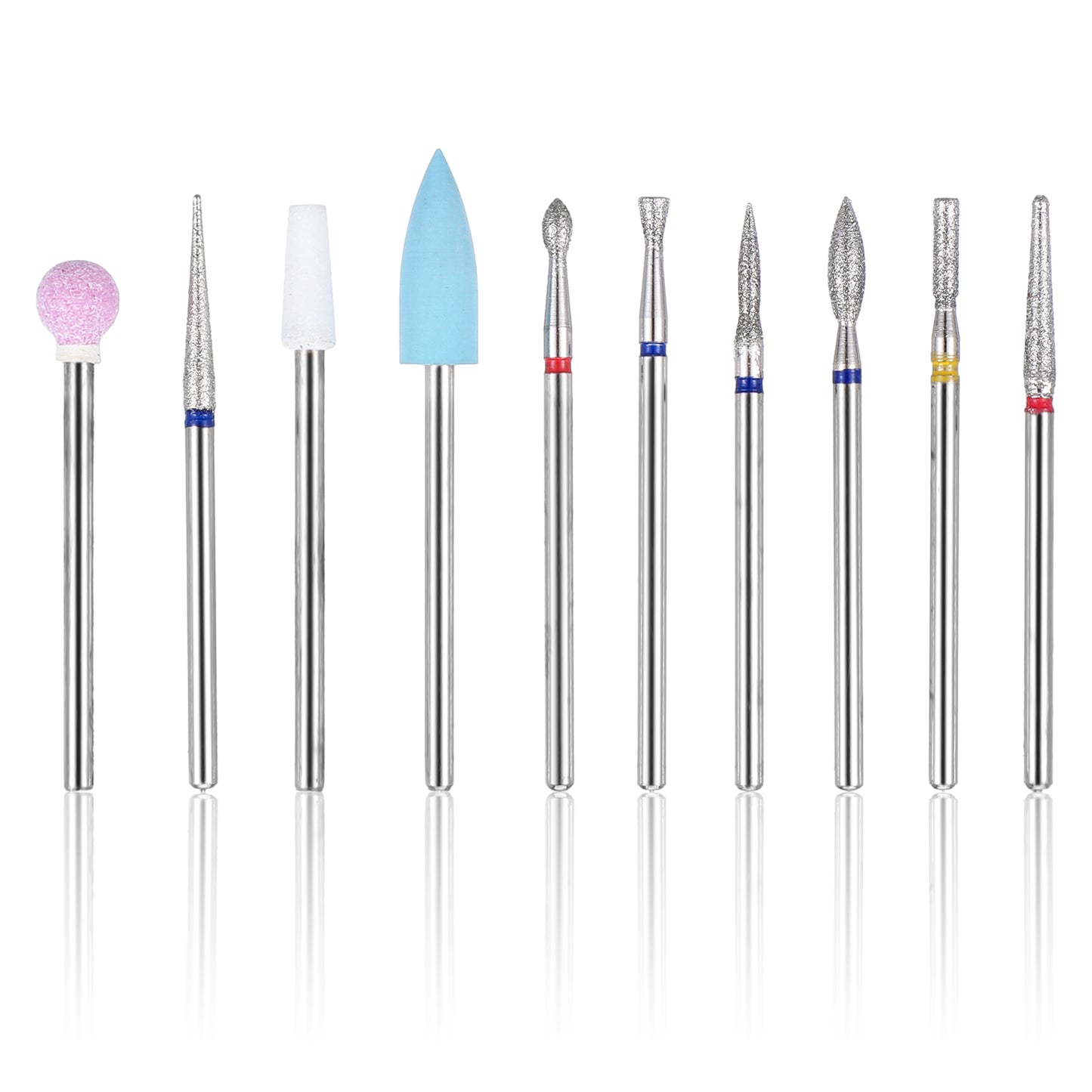 Giantree 10Pcs Nail Drill Bits Set, 3/32 Inch Diamond Cuticle Nail Bits Kit, Durable Metal Carbide Grinding Heads, Professional Russian Cuticle Removal Bits for Acrylic Gel Manicure Nail Polishing