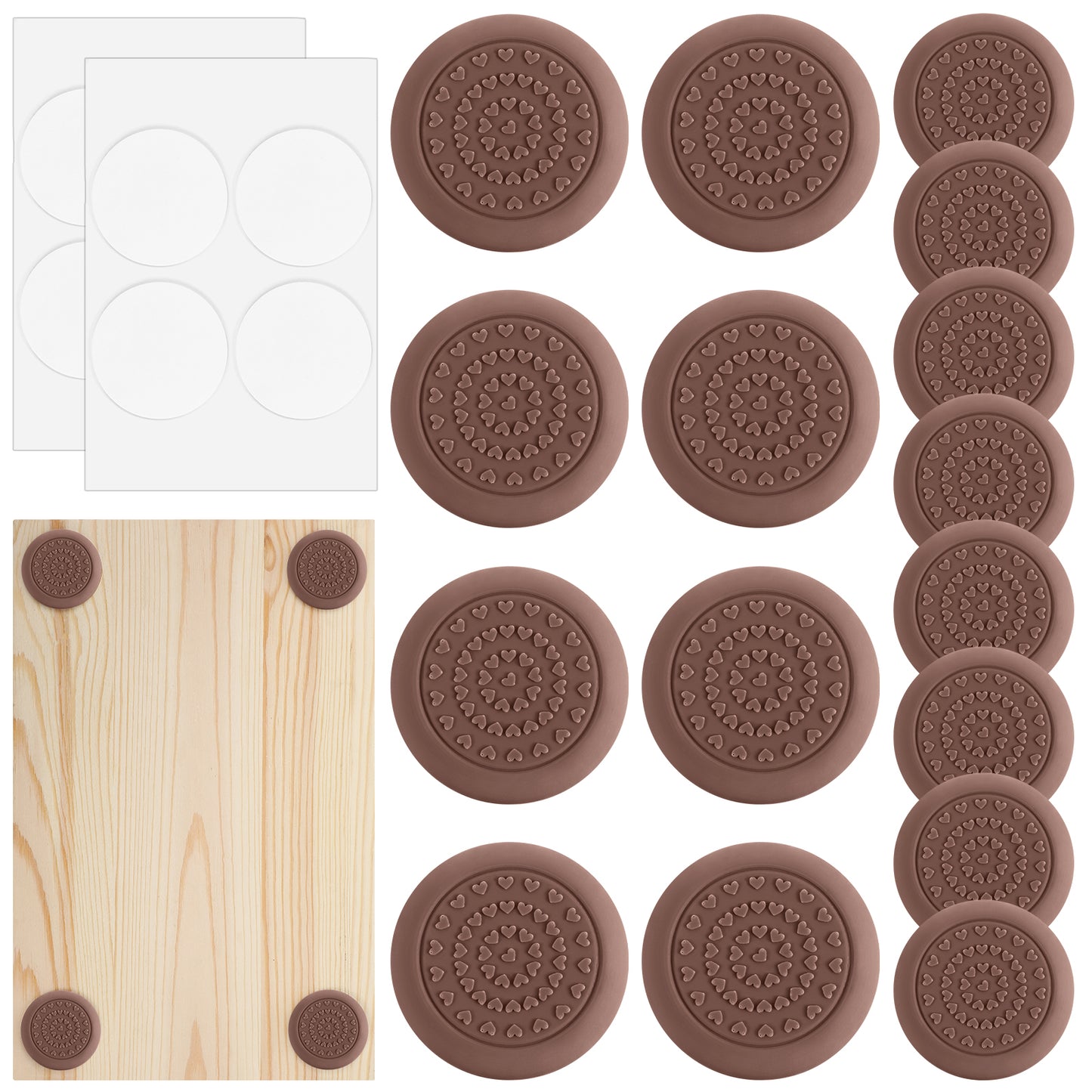 Amaxiu 16 Pcs Anti Slip Cutting Board Pads, Self-Adhesive Rubber Feet for Cutting Board Waterproof Shock Absorbent Noise Reducing Grips 2 Sizes 3cm/1.18in, 4cm/1.57in Brown