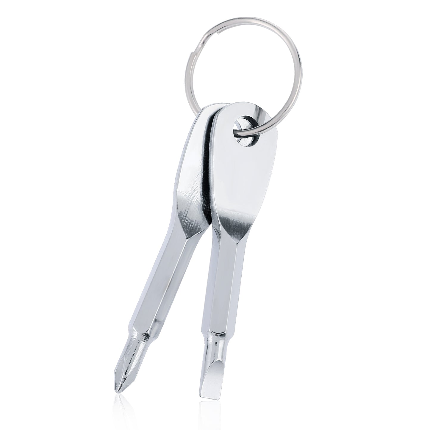 Yuanchu Multi Functional Mini Screwdriver, 2 Pieces Key Chain Screwdriver Set Portable Flathead Phillips Screwdriver Tool Keyring Mini Screwdriver for Men Indoor Outdoor Repair(Silver)