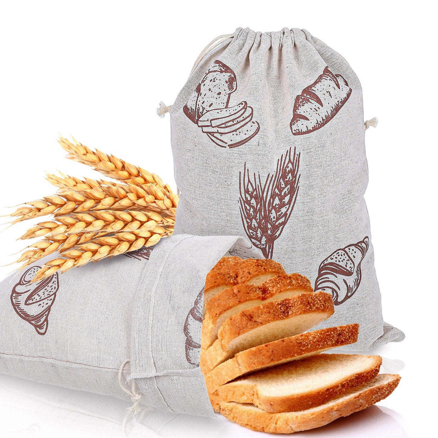 MBAIYO 2 Pack Bread Bags, Cotton Bread Bags for Homemade Bread Container 15.7x11.7in Reusable Large Storage for Artisan Bread