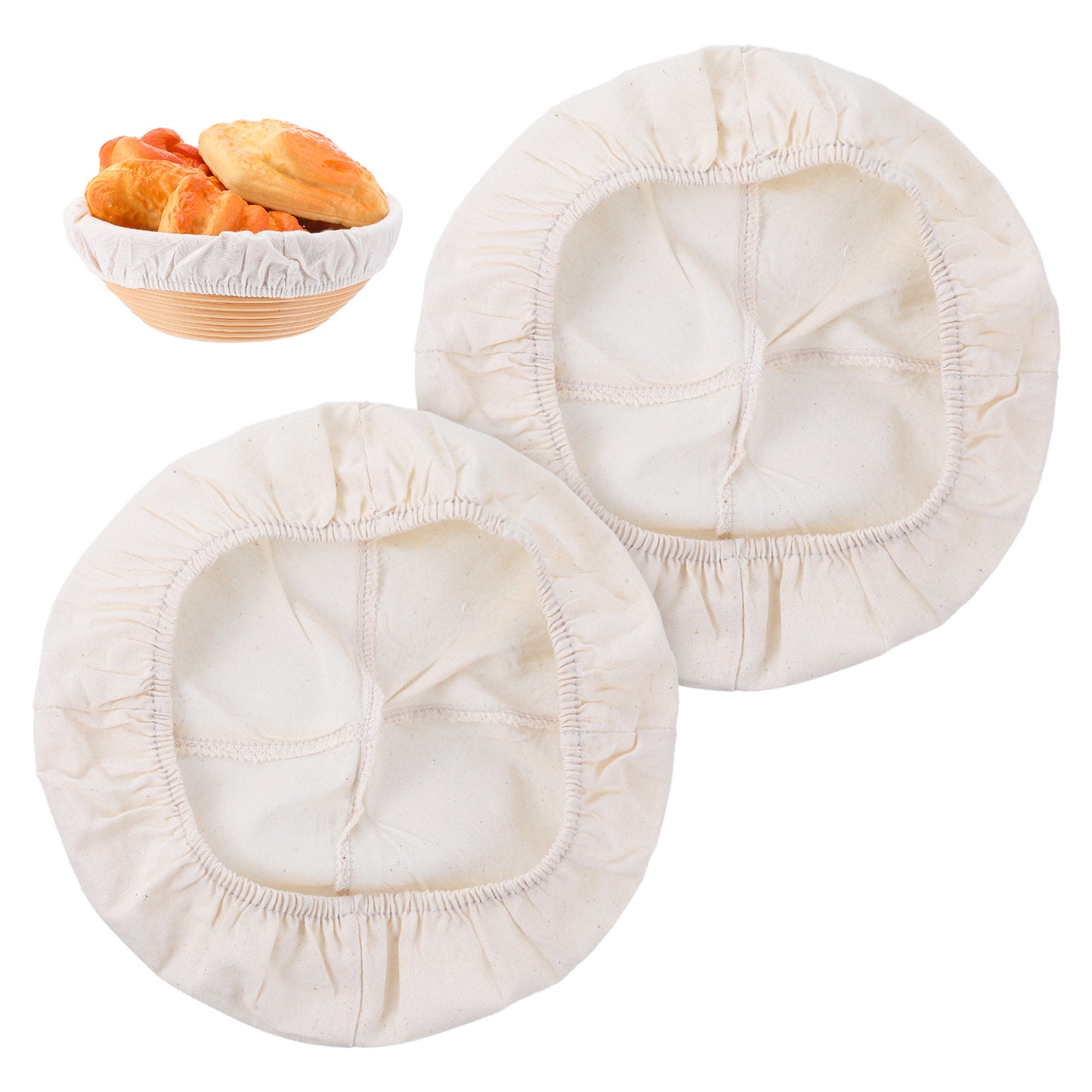 Yuanchu 2pcs Bread Proofing Basket Cloth Liner, 9.6in Banneton Basket Liner Round and Oval Baking Dough Basket Cover Natural Rattan Banneton Proofing Cloth for Bakery Home Bread Baking Supplies