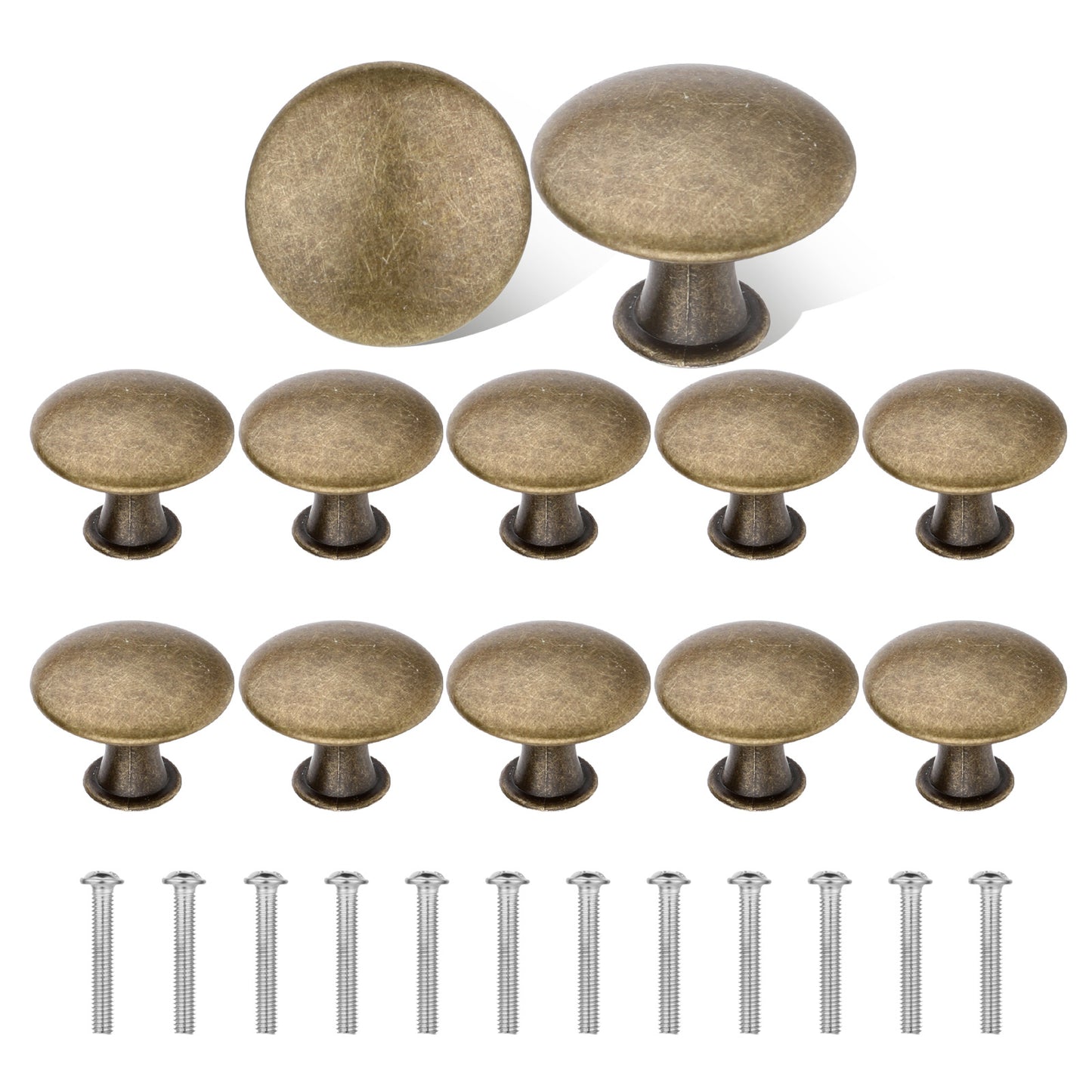JJUNW 12 Pack Antique Brass Cabinet Knobs, Vintage Retro Drawer Knobs Round Knobs Drawer Handle Pulls with 12 Screws for Single Hole Nightstands Cabinet DresserHardware