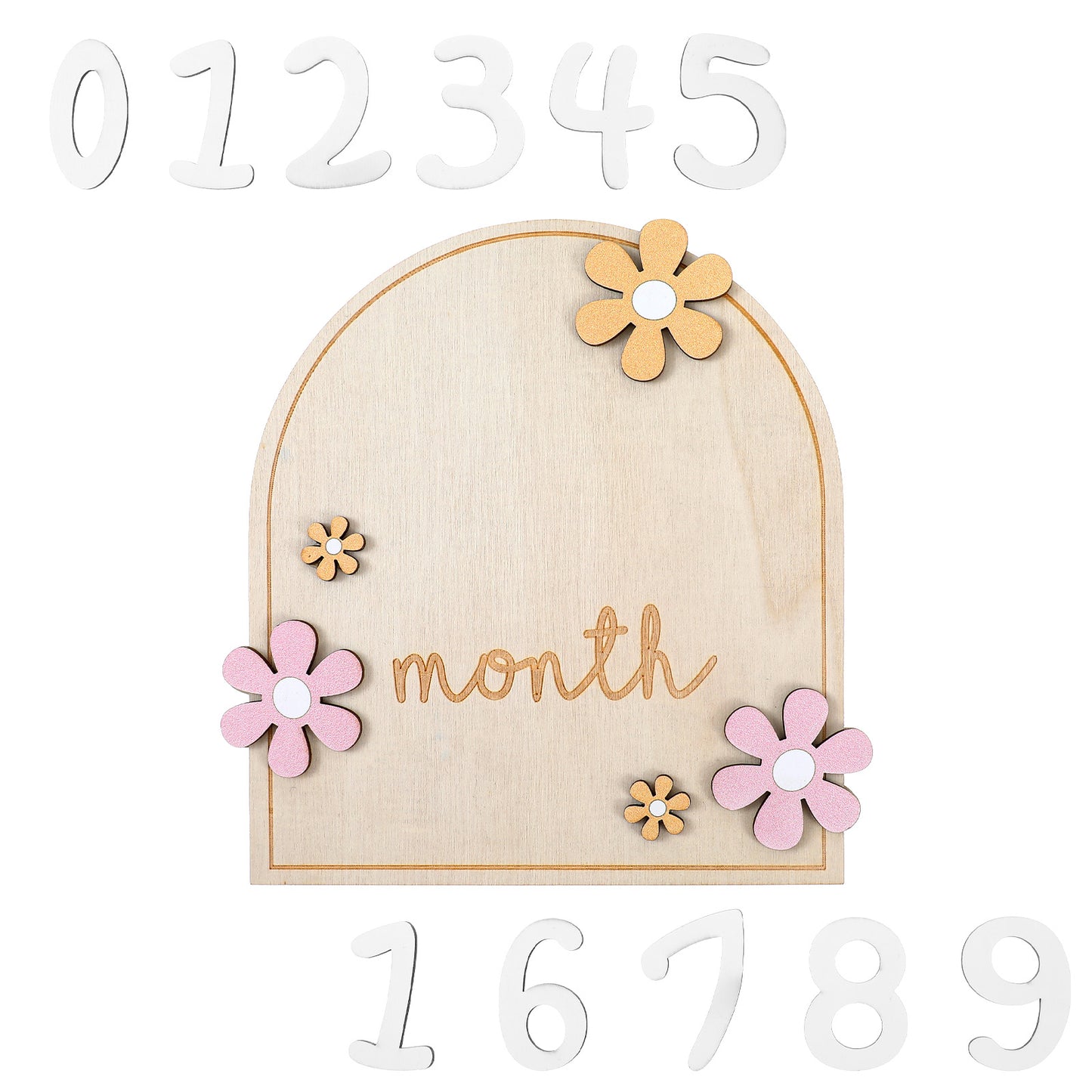 HJZHII Monthly Milestone Card, Baby Milestone Marker Newborn Wooden Announcement Signs with Adhesive Dots for Growth Record Baby Shower 0-12 Months Gender-Neutral Gift Celebration Board Keepsake