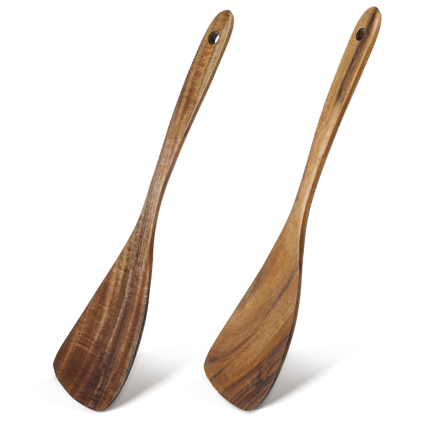 Yuanchu 2Pcs Wooden Spatula Set, Long Handle Wooden Turners 12.6 Inches Teak Frying Spatula for Cooking Small Cooking Utensils Wood Flipper for Kitchen Non-Stick Cookware