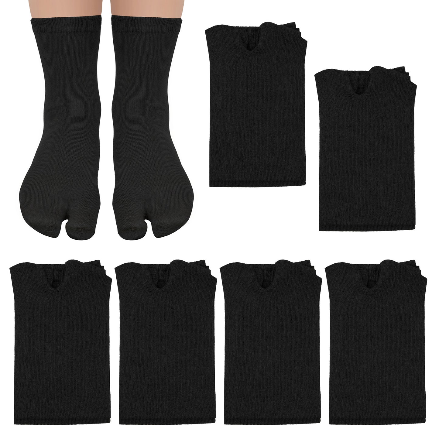 LXUEJIE 6 Pairs Tabi Split Toe Flip Flop Socks, Elastic Cotton Tabi Split Toe Socks Non Slip Ankle Socks with Toes for Women Men (Black)