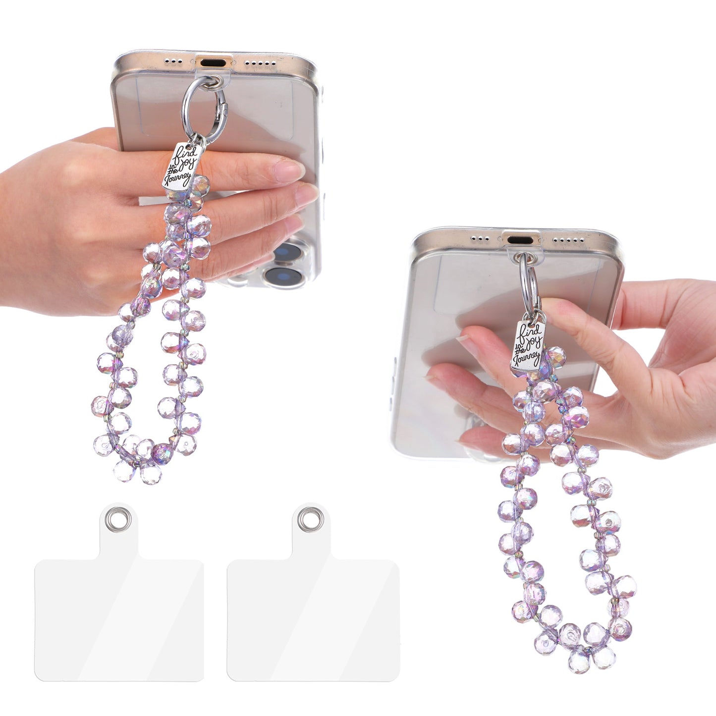 XLIUAX Phone Bracelet Strap, 2 Phone Wristlet Wristlet for Phones Beaded Bracelet Strap Sparkling Phones Charms Beaded Cellphone Lanyard Chain Blingbling Crystal Beads for Women with 2 Tether Tabs