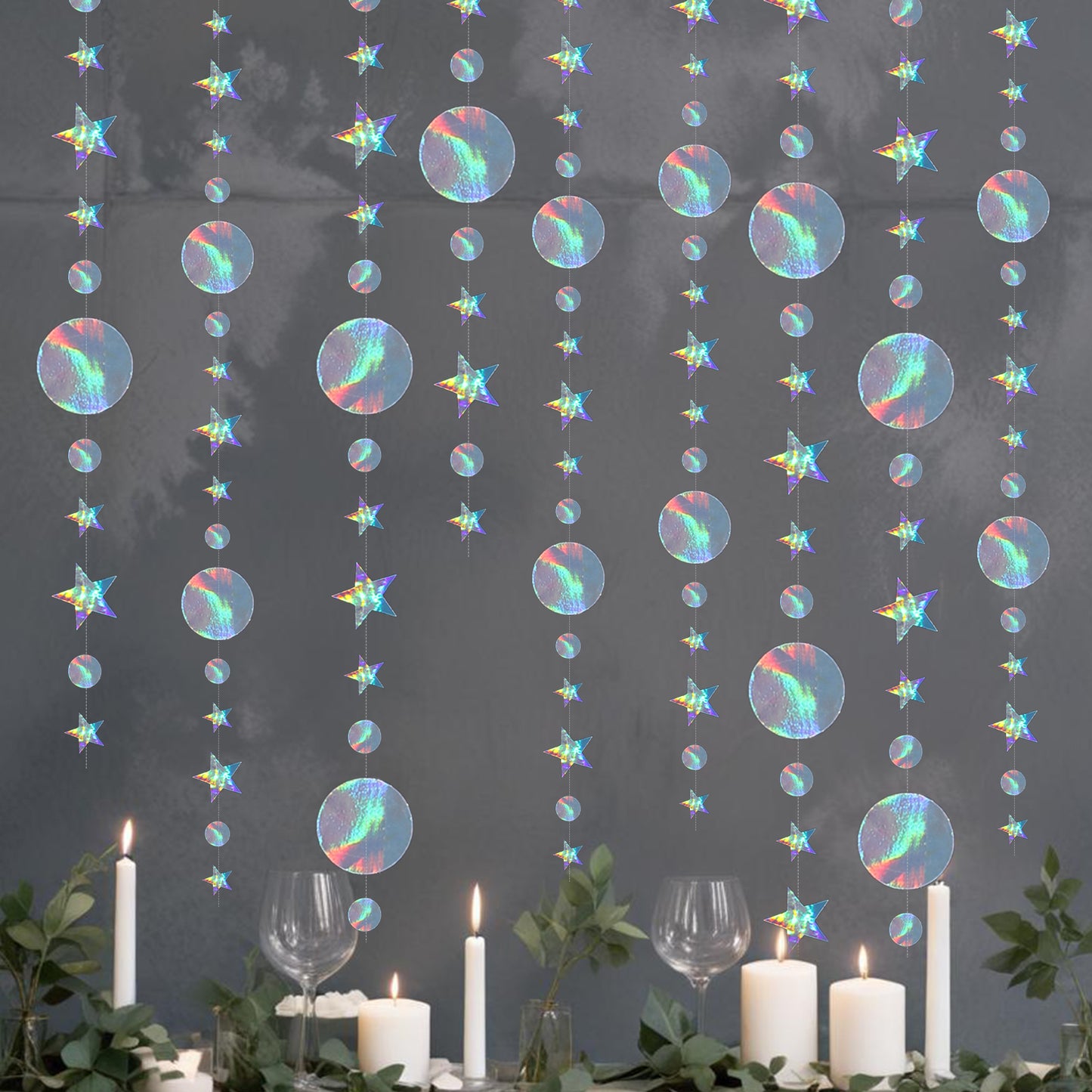 Giantree 4 Pcs Iridescent Party Decorations Star Circle Dot Paper Garland Banner Bunting Streamer Hanging Twinkle Little Stars Garlands for Birthday Baby Shower Graduation Engagement Wedding(Style 2)