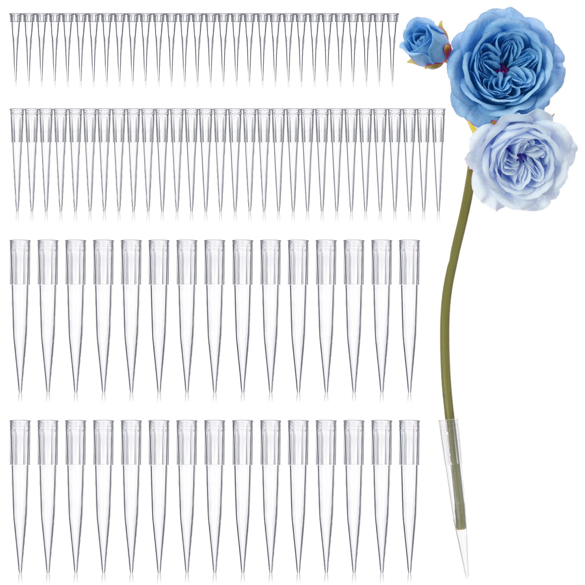 LXUEJIE 90pcs Plastic Flower Stems Tubes, Clear Pointed End Floral Tubes