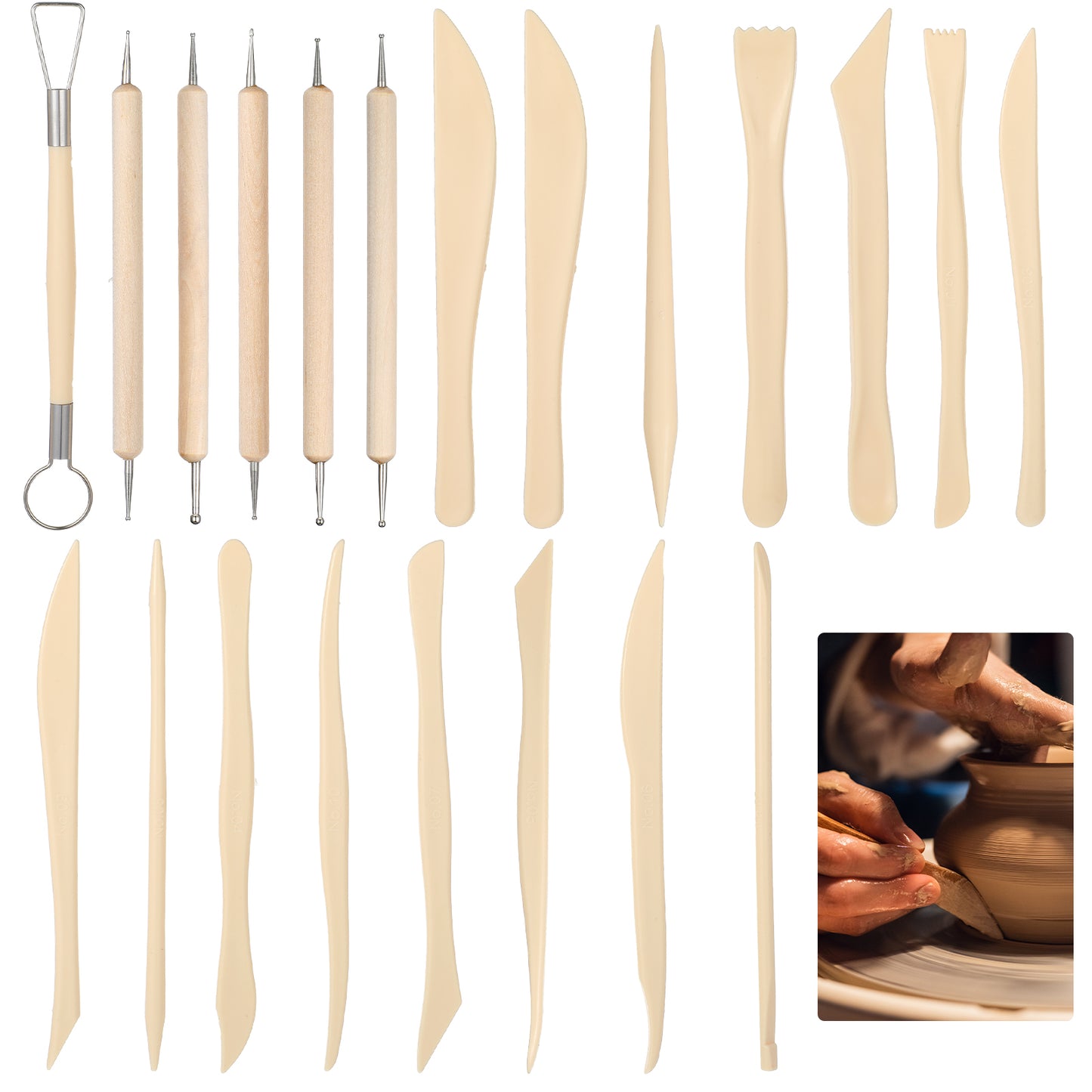 DOPENSPI 20 Pcs Wooden Clay Sculpting Tools, Polymer Clay Tools Modelling Tool Pottery Carving Kit for DIY Art Crafts