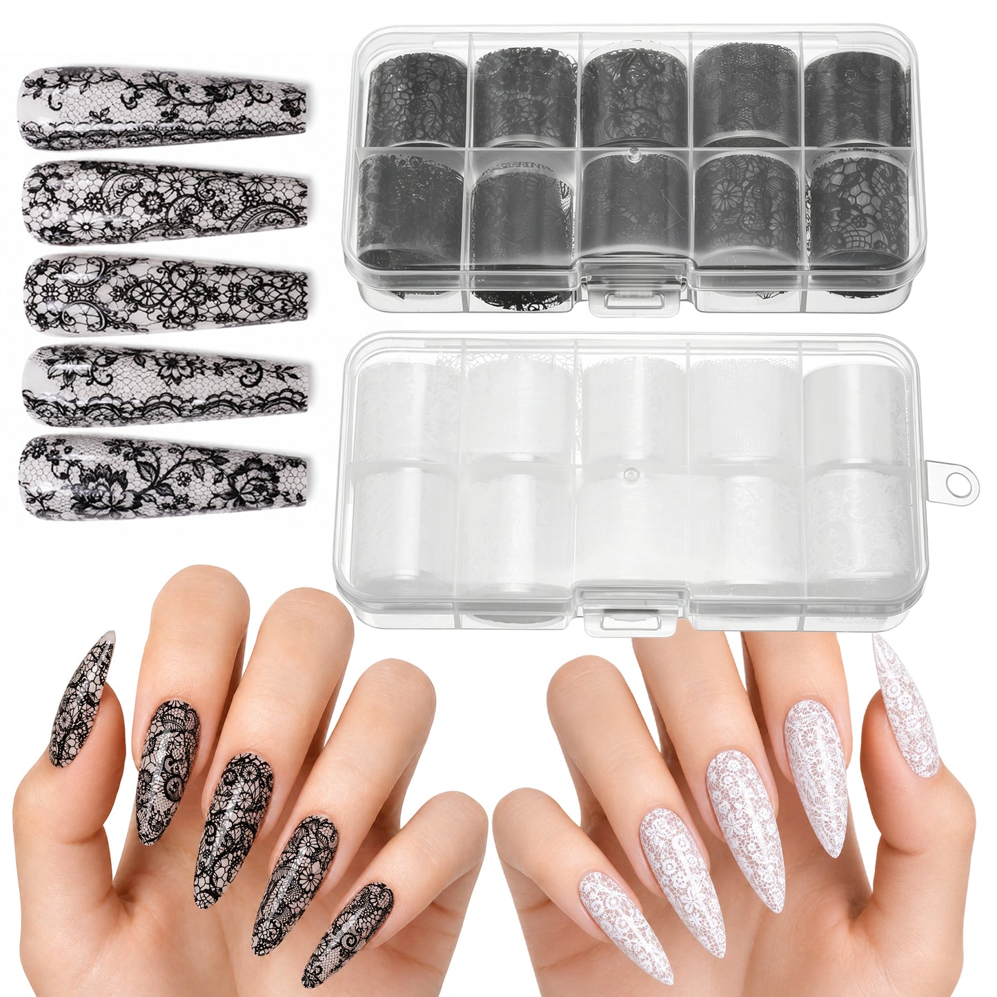 JJUNW 20 Rolls Lace Nail Foil, Lace Nail Art Foil Transfer Sticker Kit Holographic Foils for Nails Design Manicure Stickers for DIY Acrylic Nails Decoration Manicure Accessories for Women Girls