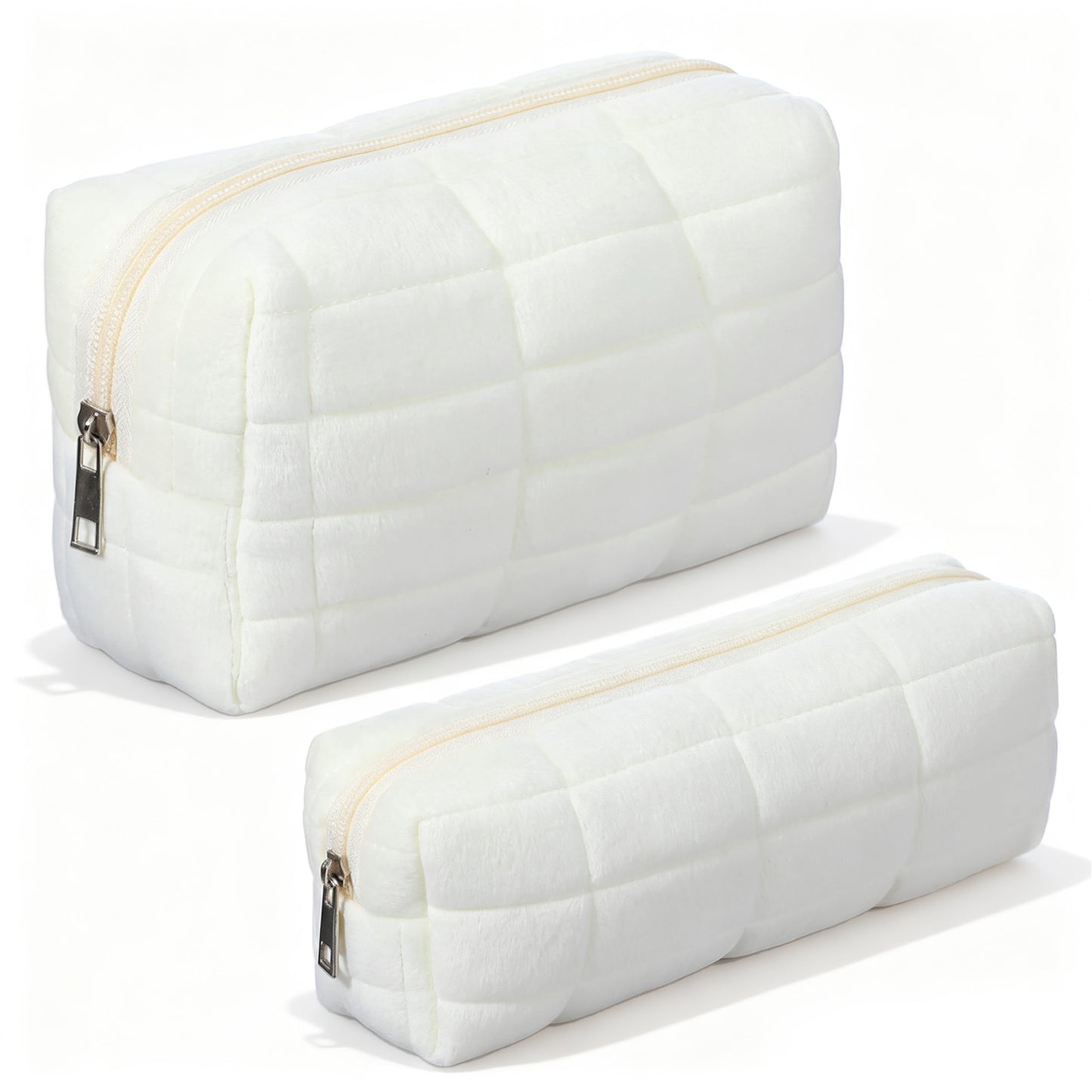 DOPENSPI 2pcs Small Cosmetic Bag for Women, Aesthetic Makeup Bag White Travel Checkered Make up Pouch Cute Toiletry Bags Y2k Accessories Storage Organizer Zipper Pouch for Purse