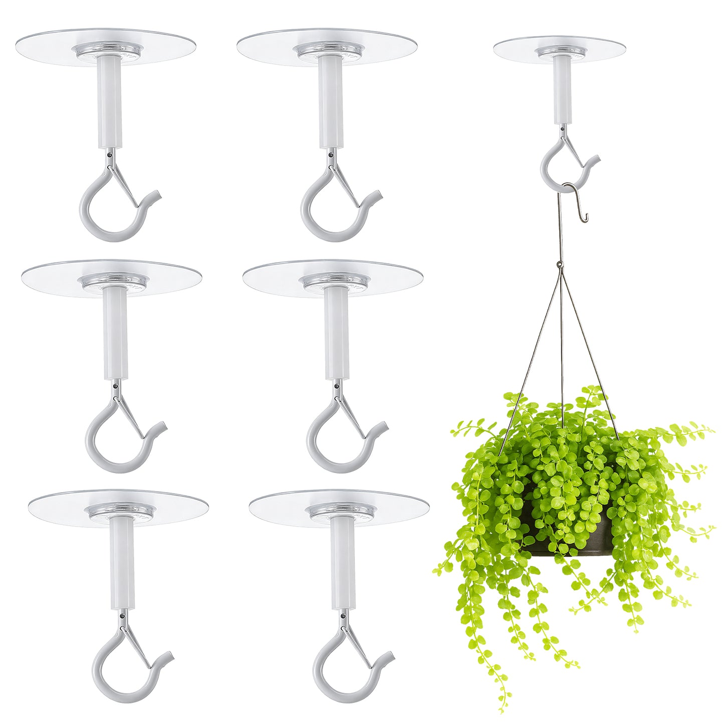 XLIUAX 6 Pack Adhesive Ceiling Hooks, Heavy Duty Adhesive Hooks No Drill Sticky Eye Hook Stick On Ceiling Hanger for Hanging Small Plants Wind Chimes Lanterns(White)