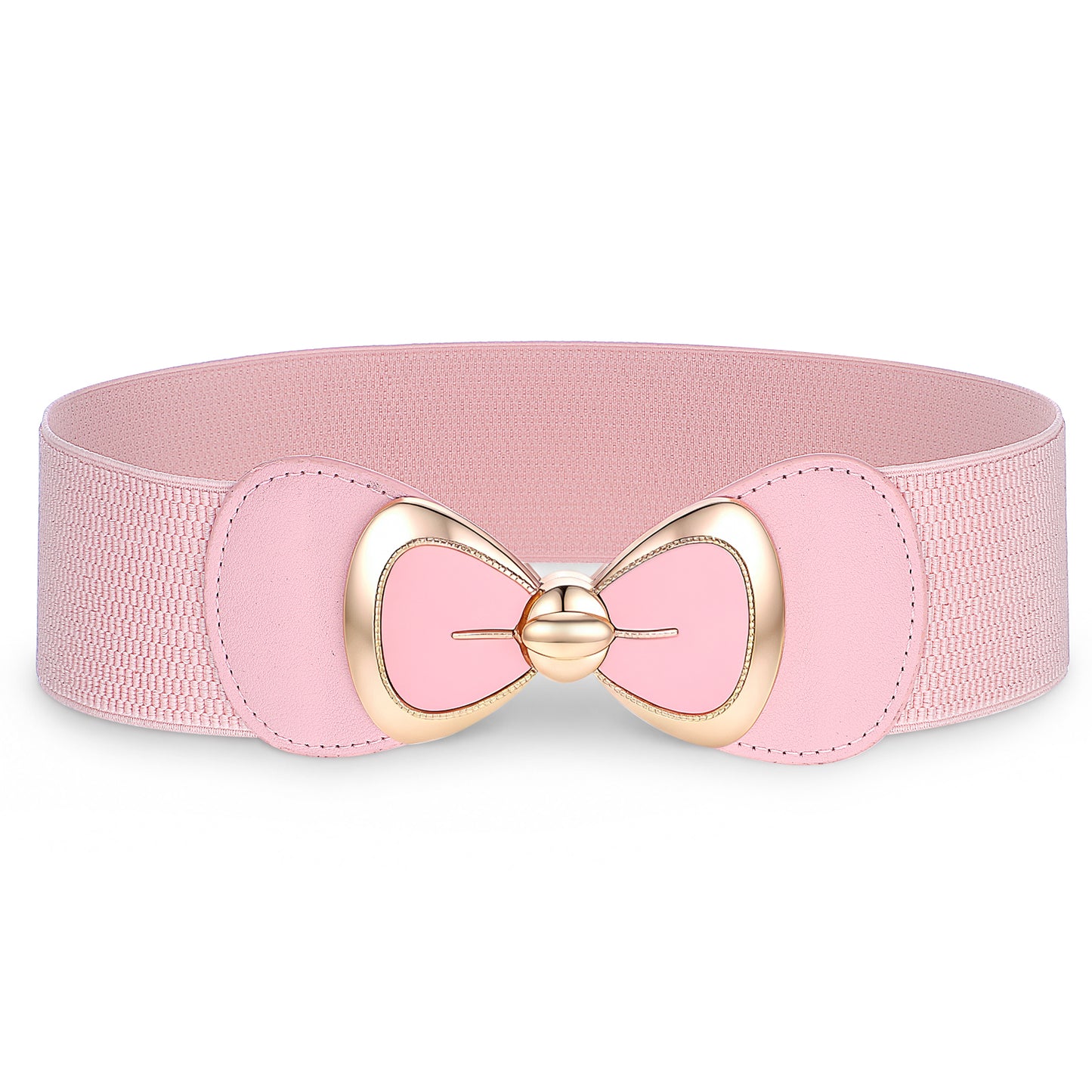 Yuanchu Pink Belts for Women, Stretch Wide PU Leather Pink Bow Belt