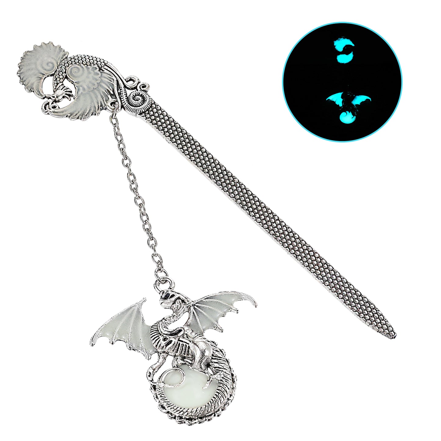 Jeffdad Dragon Bookmark, Fantasy Bookmark Gifts Glow in The Dark, Metal Bookmarks for Book Lovers, Cool Bookmarks Gifts for Women Men(Silver Dragon and Phoenix)