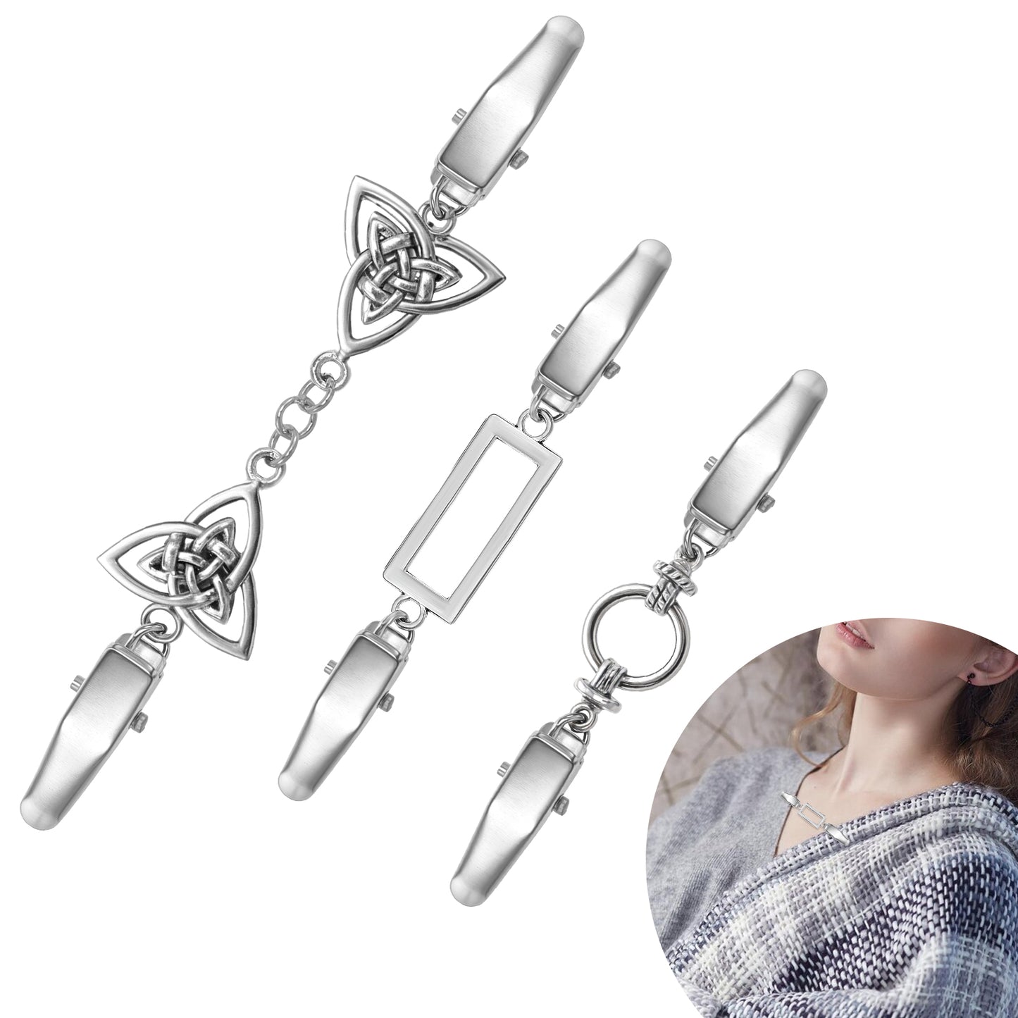 cobee 3 Pcs Cinch Clip, Shirt Clips Shawl Pin Dress Clips Back Cinch, Cloak Clasp with Chain Sweater Clips to Hold Sweater Together Sweater Clips for Women Girls Wearing