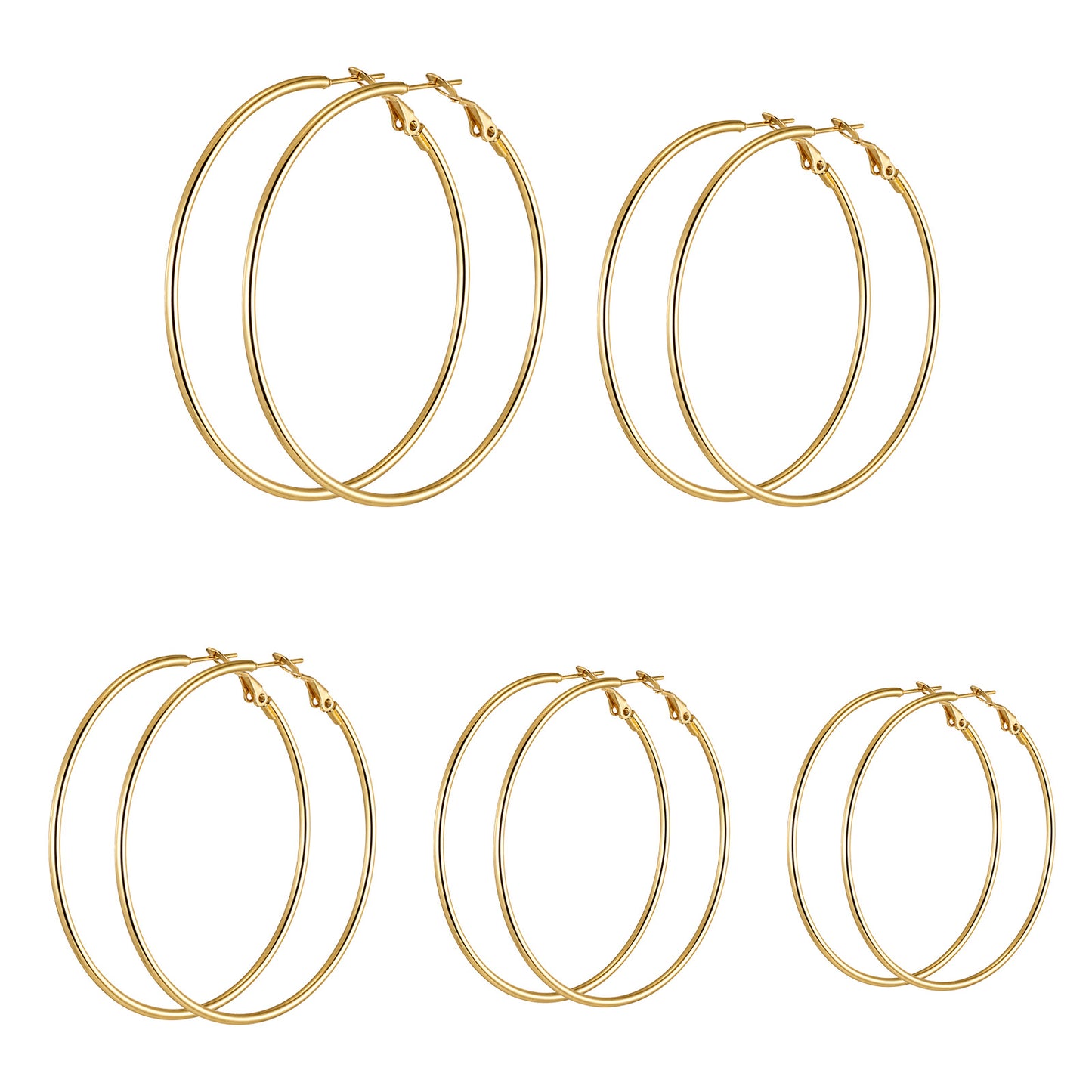 SULIKJHUI 5 Pairs Gold Hoop Earrings, Thin Hoop Earrings for Women, Stainless Steel Lightweight Dangle Set, 30/40/50/60/70 mm