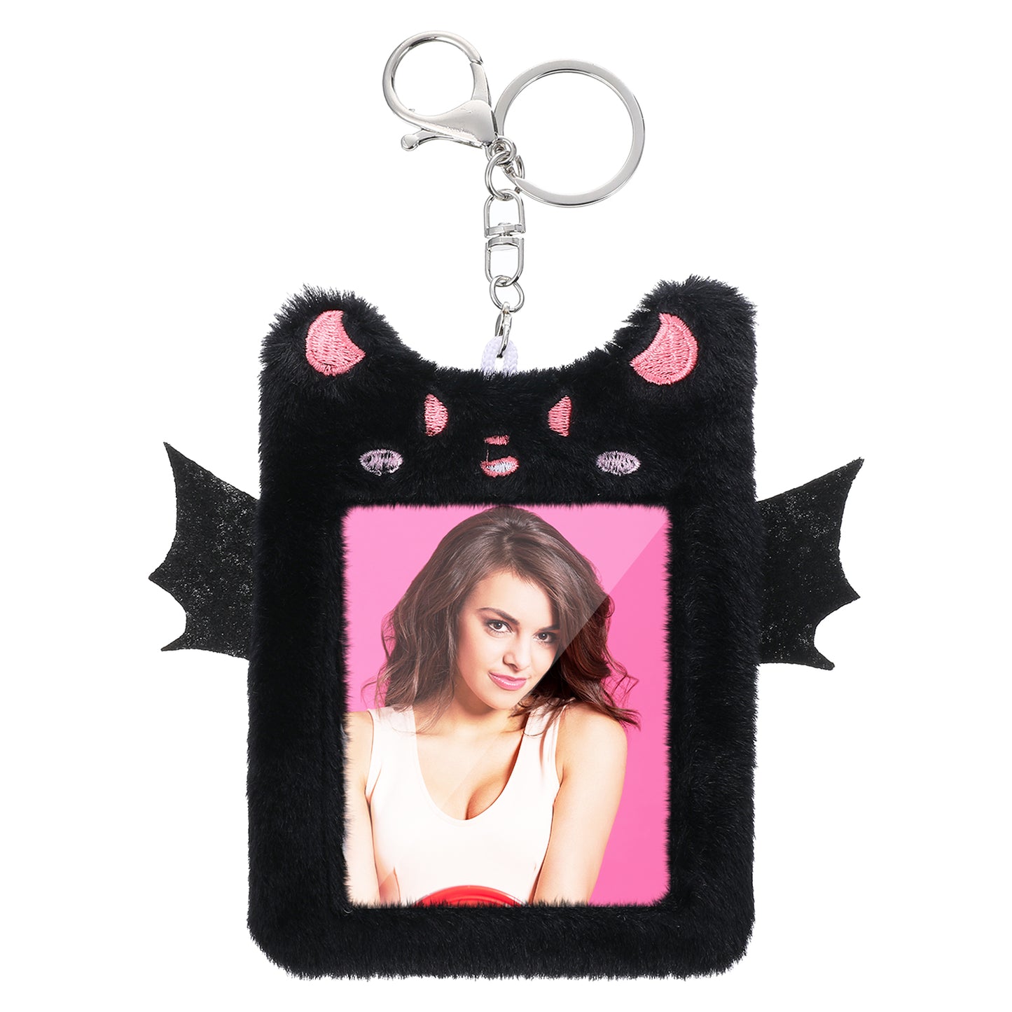 JIEYAO Plush Photocard Holder, Cartoon Cute Bat Card Cover with Keychain Cute Cartoon Plush Photocard Holder Korean Style ID Cards Cover Protective Case Card for Women Office and School Supplies