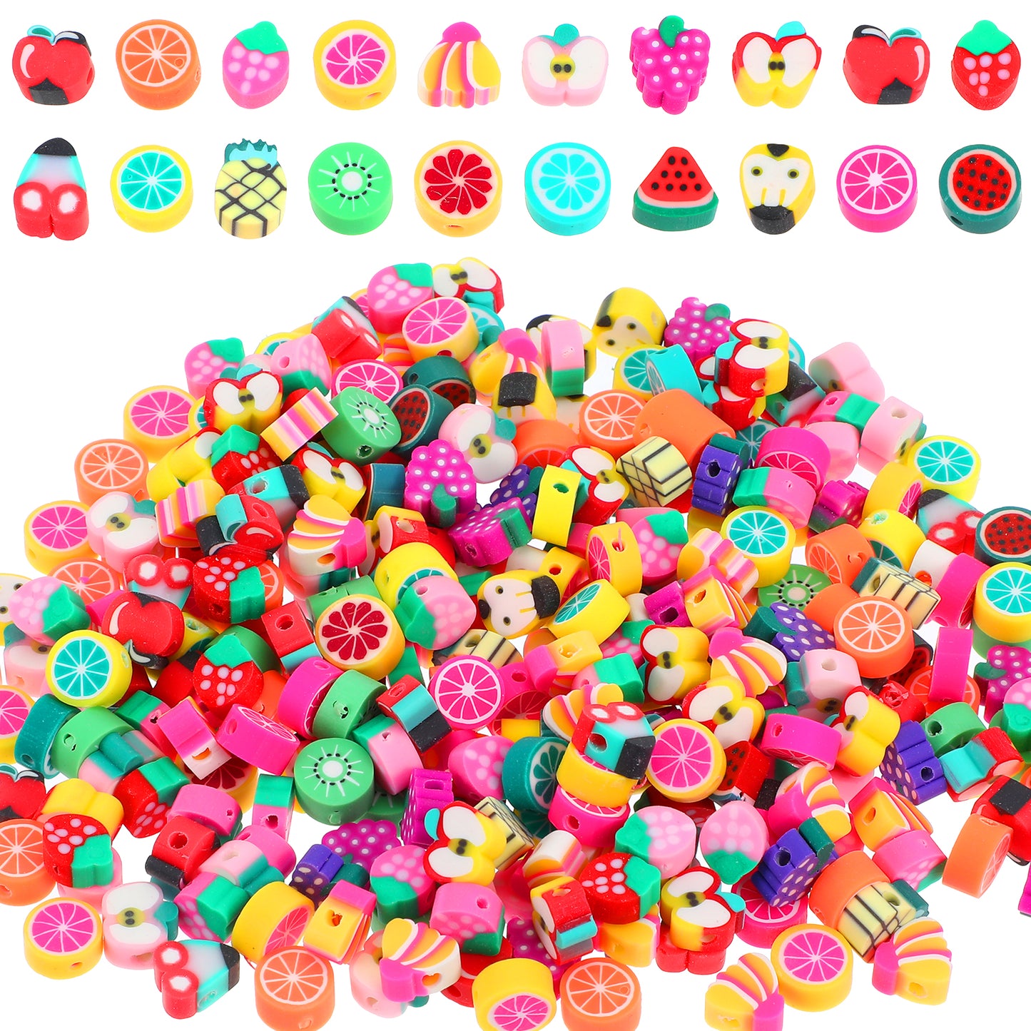 DOPENSPI 300PCS Mixed Fruit Beads for Jewelry Making, Fruit Polymer Clay Beads Spacer Bead Mixed Fruits Charm for Jewelry Making DIY Bracelet Necklace Crafts Accessories