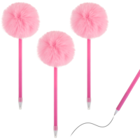 TIESOME 3 Pcs Pom Pom Pen, Fuzzy Pen with Fluffy Ball (8.27 Inch/21cm), Pink Plastic Ballpoint Pens for Women, Girls, Office & School Supplies, Party Favors, Valentine's Day Gifts(Pink)