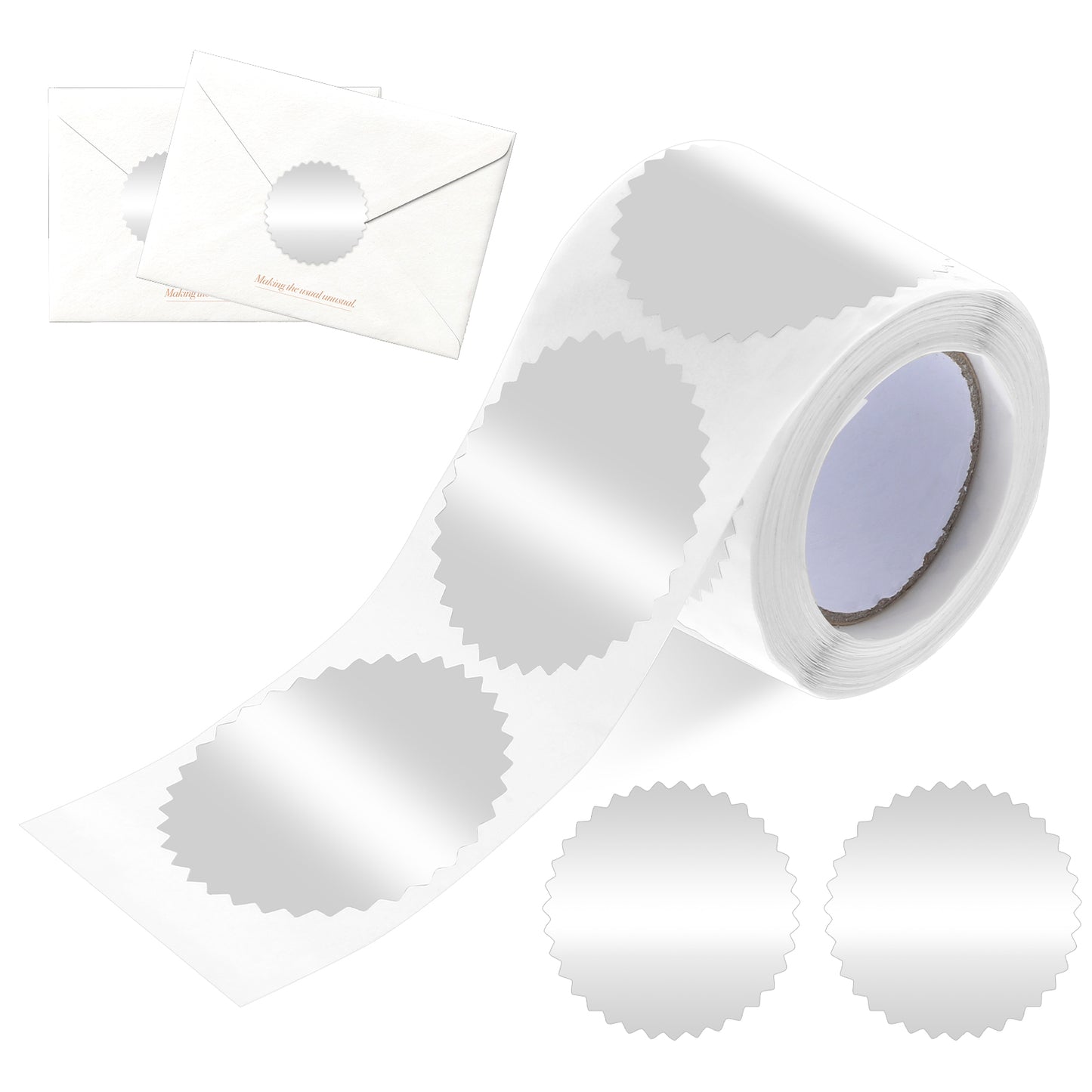Giantree 250 Stickers Embossing Stickers, 2" Round Labels, Silver Foil Blank Stickers, Silver Metallic Seals for Package Wedding Envelope Graduation Certificate Wafer Seals with Serrated Edge (Silver)