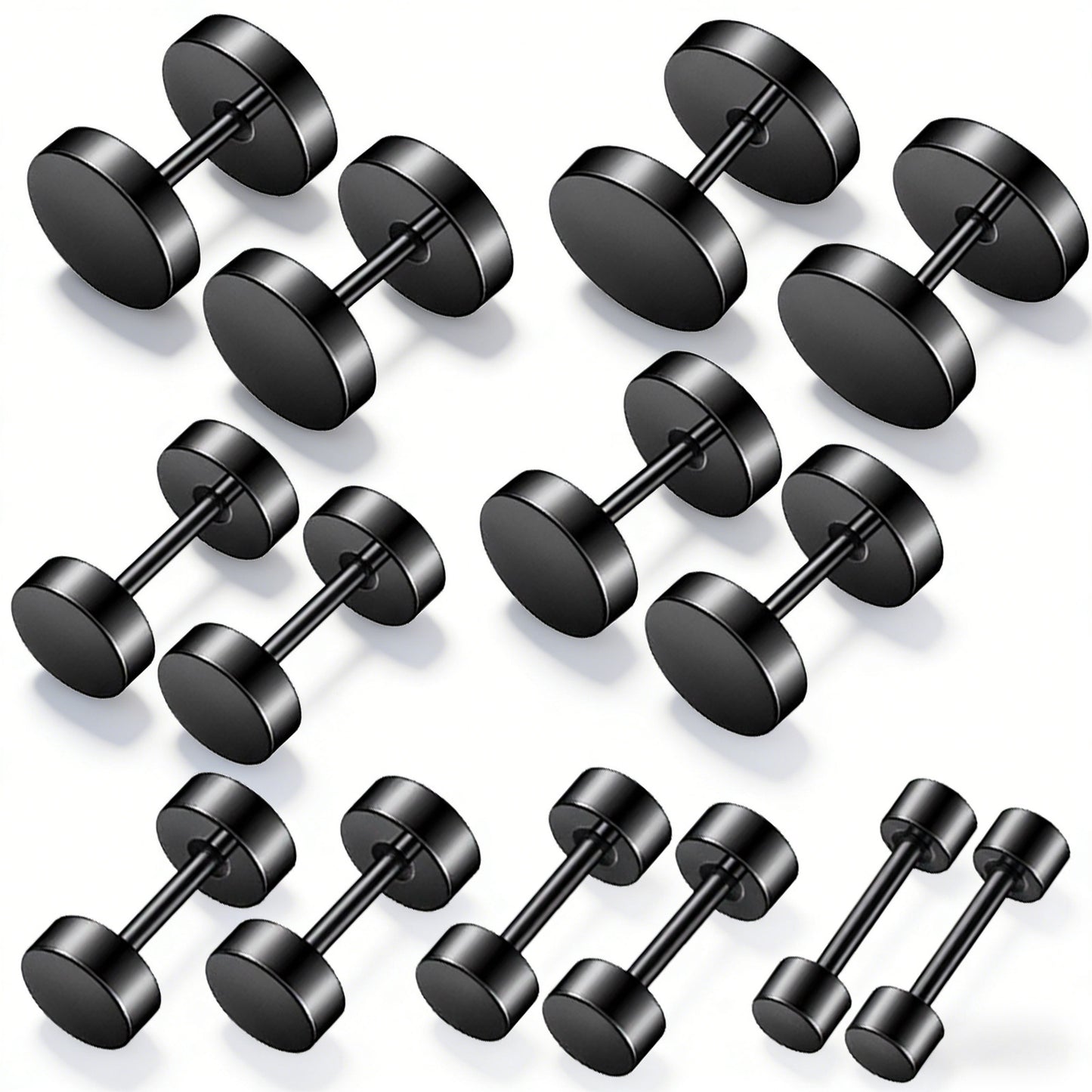 XLIUAX 14 Pcs Fake Gauge Earrings, Faux Gauges for Women Fake Plugs Black Earrings for Women Round Ear Studs Stainless Steel Dot Studs 4-10mm 7 Sizes Disc Gauges