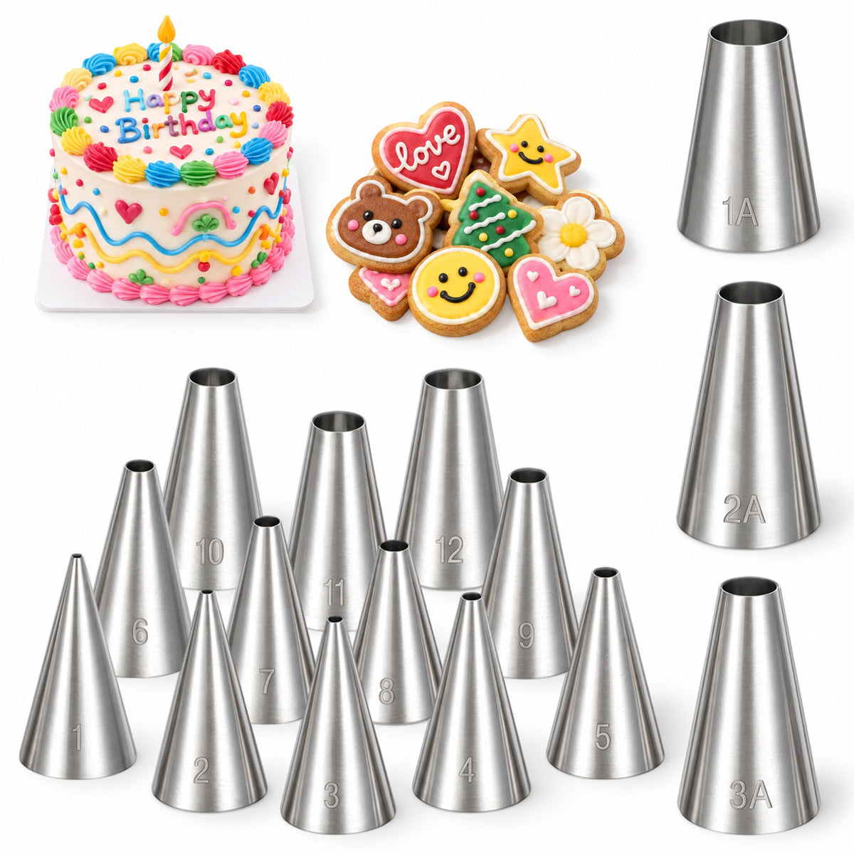 LXUEJIE 15pcs Stainless Steel Piping Tips Set, Round Cake Piping Tip 15size