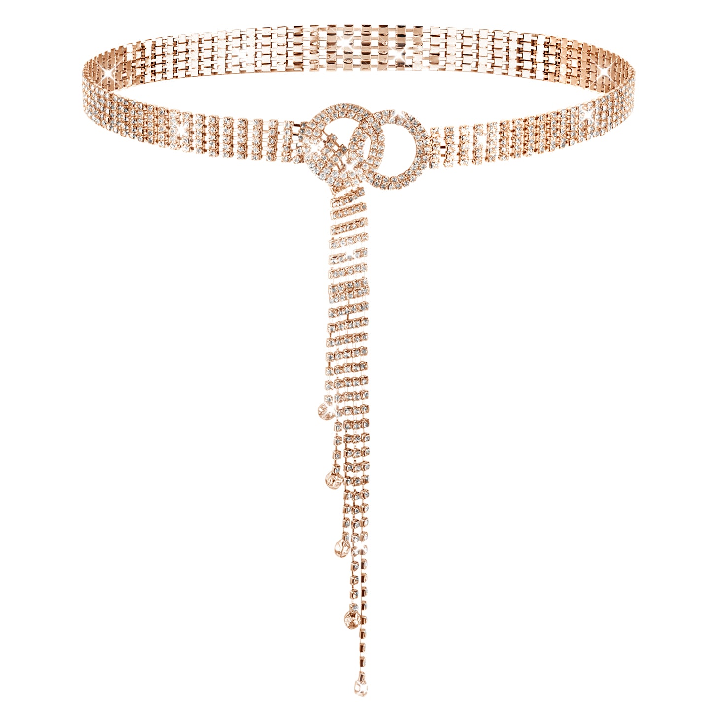 JIEYAO Rhinestone Belt for Women, Sparkle Crystal Waist Chain Belt Adjustable O-Ring Waistband Belt for Jeans Dresses(Gold)