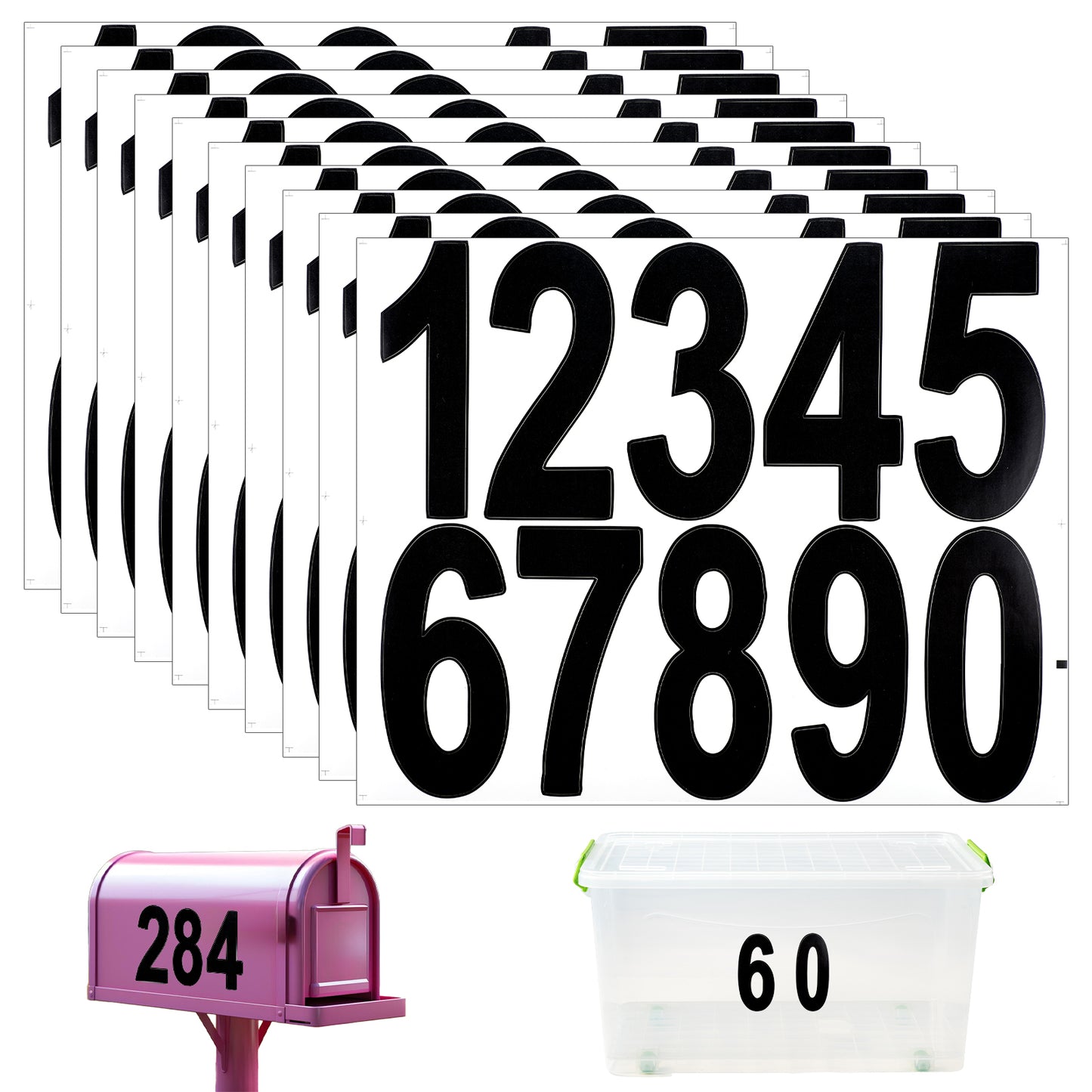 Giantree 10 Sheets Mailbox Number Stickers for Outside, 4 Inch Waterproof Mailbox Sticker, Resistant Self-Adhesive Vinyl Number Number Decals for Signs Cars Doors Business Address Number(Black)